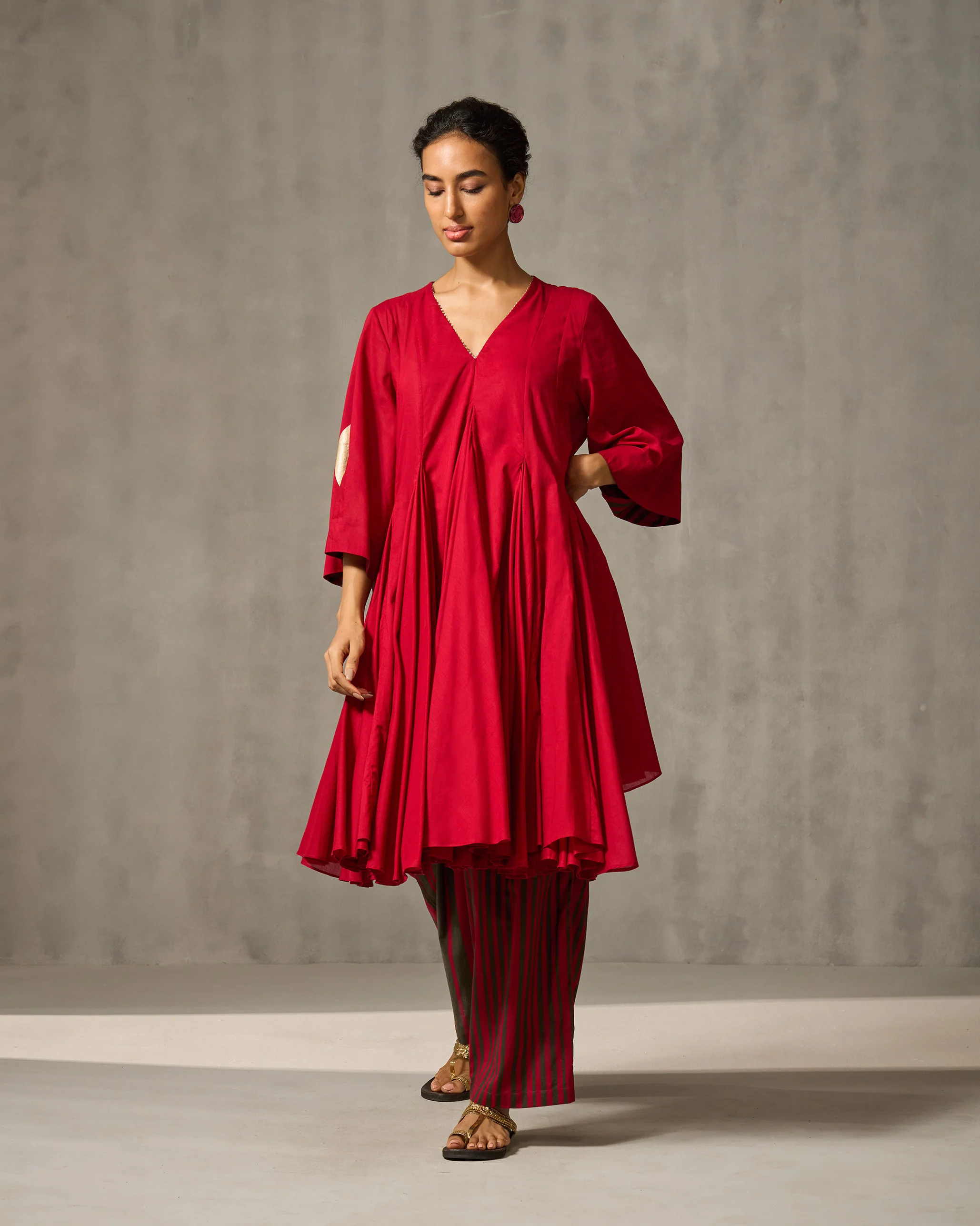 Gusset Long Kurta - Red - Image 6
