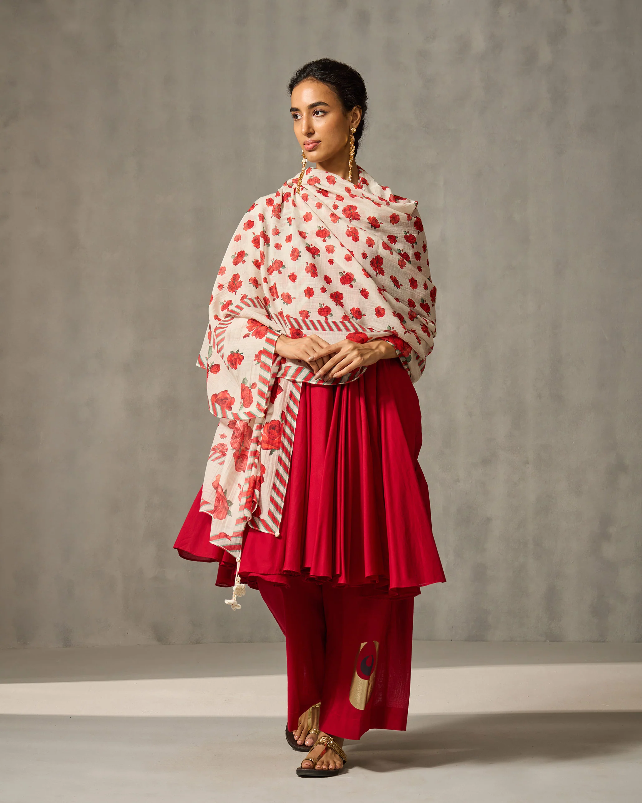Gusset Long Kurta - Red - Image 7