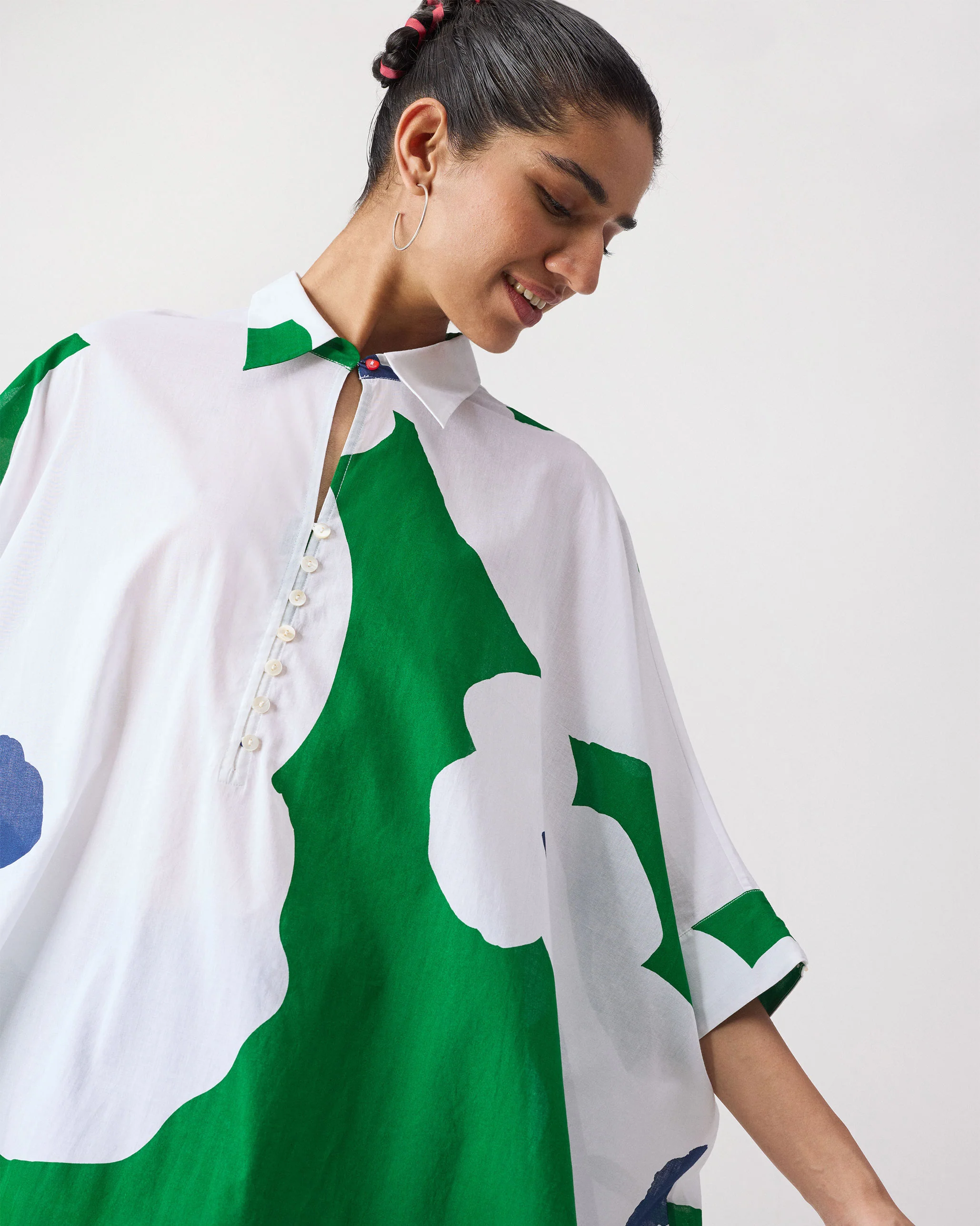 Hala Tunic - Green & White Print - Image 2