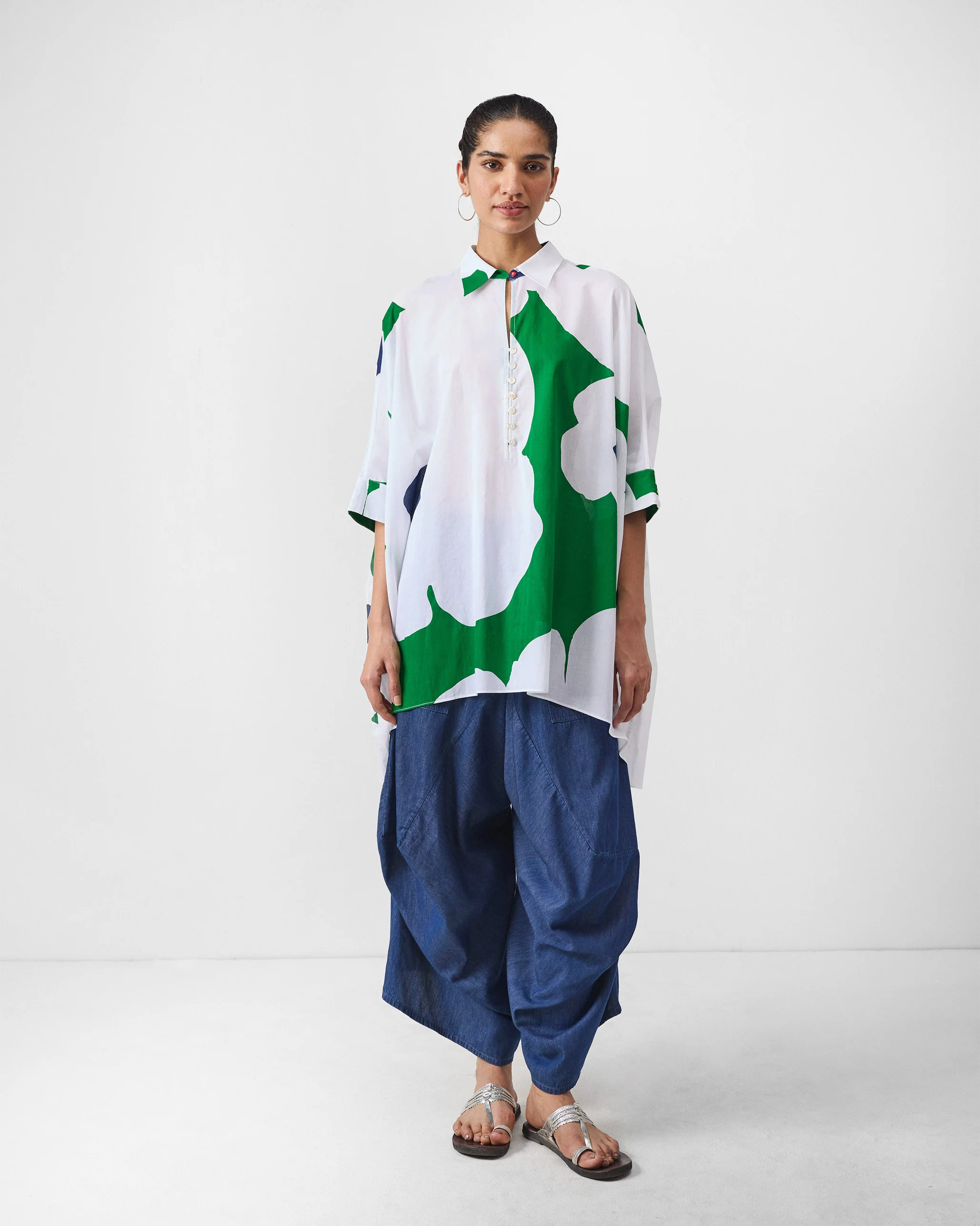 Hala Tunic - Green & White Print - Image 4