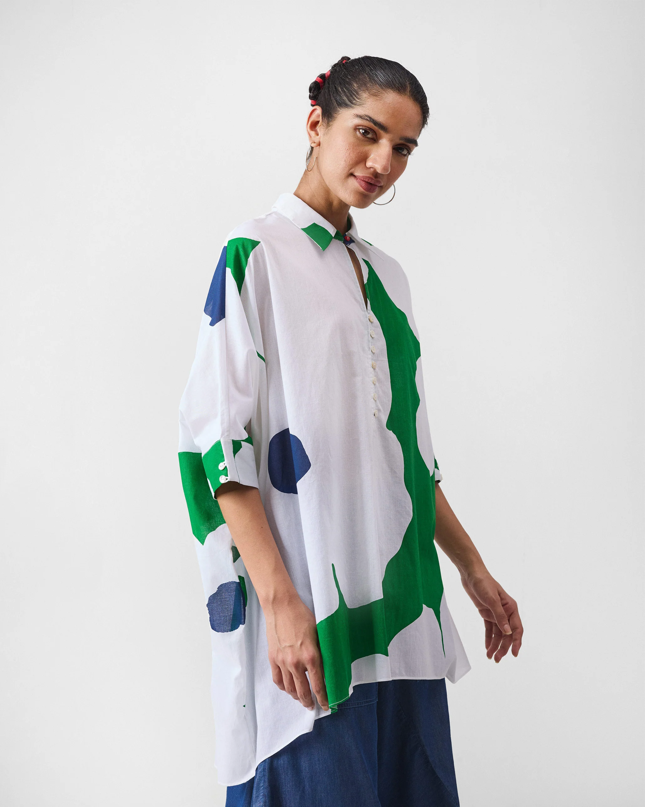 Hala Tunic - Green & White Print - Image 5