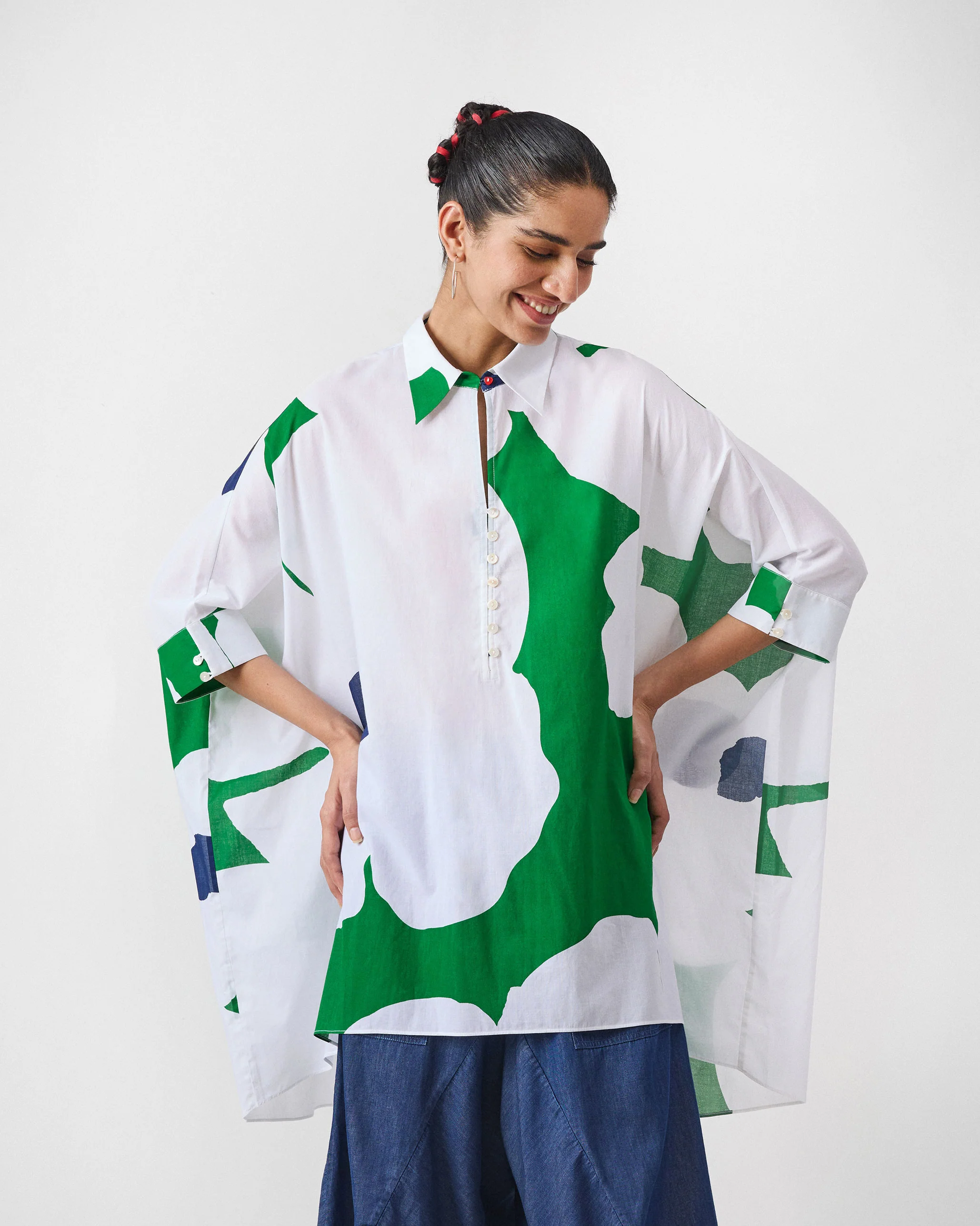 Hala Tunic - Green & White Print - Image 8