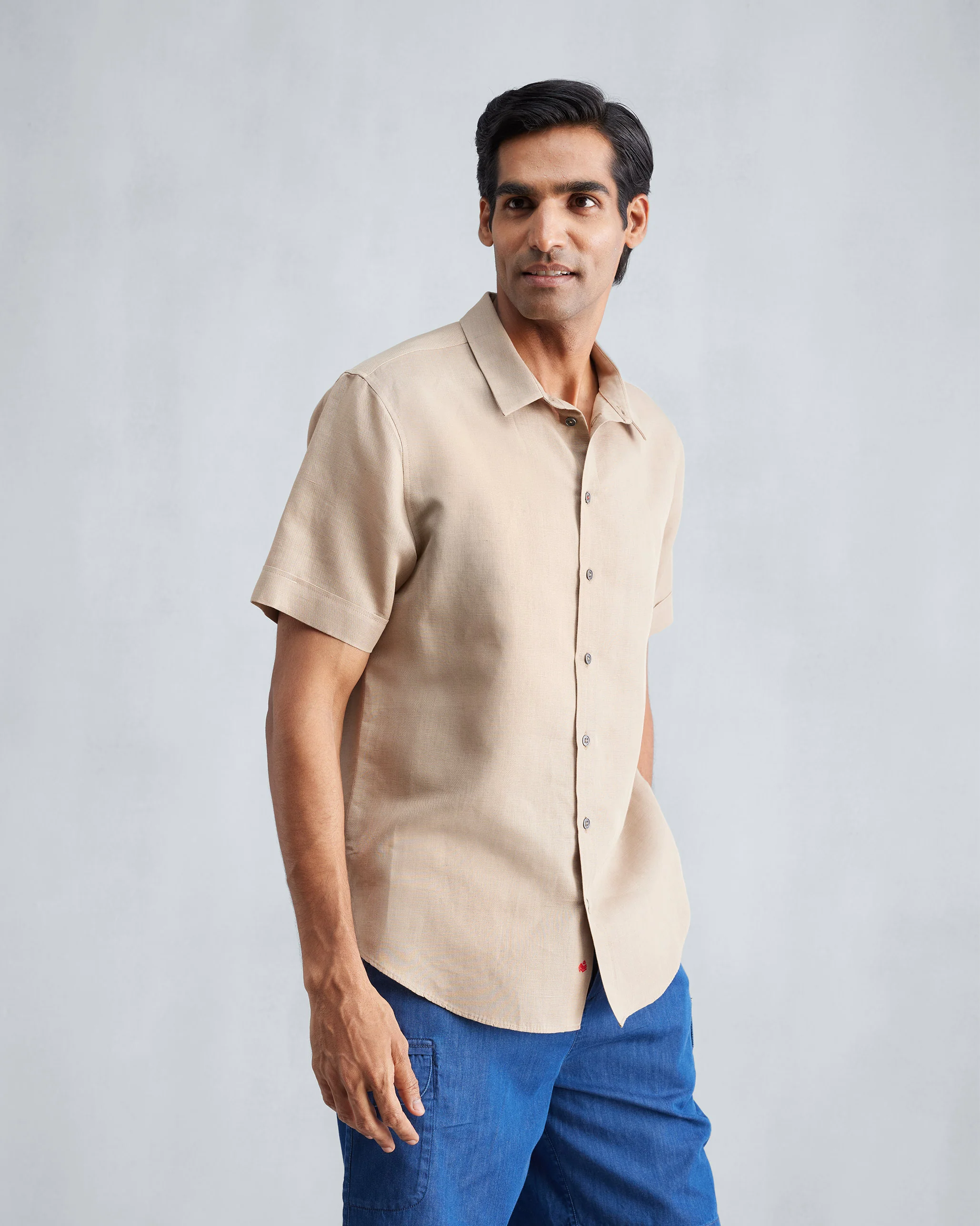 Half Sleeve Shirt - Beige - Image 3