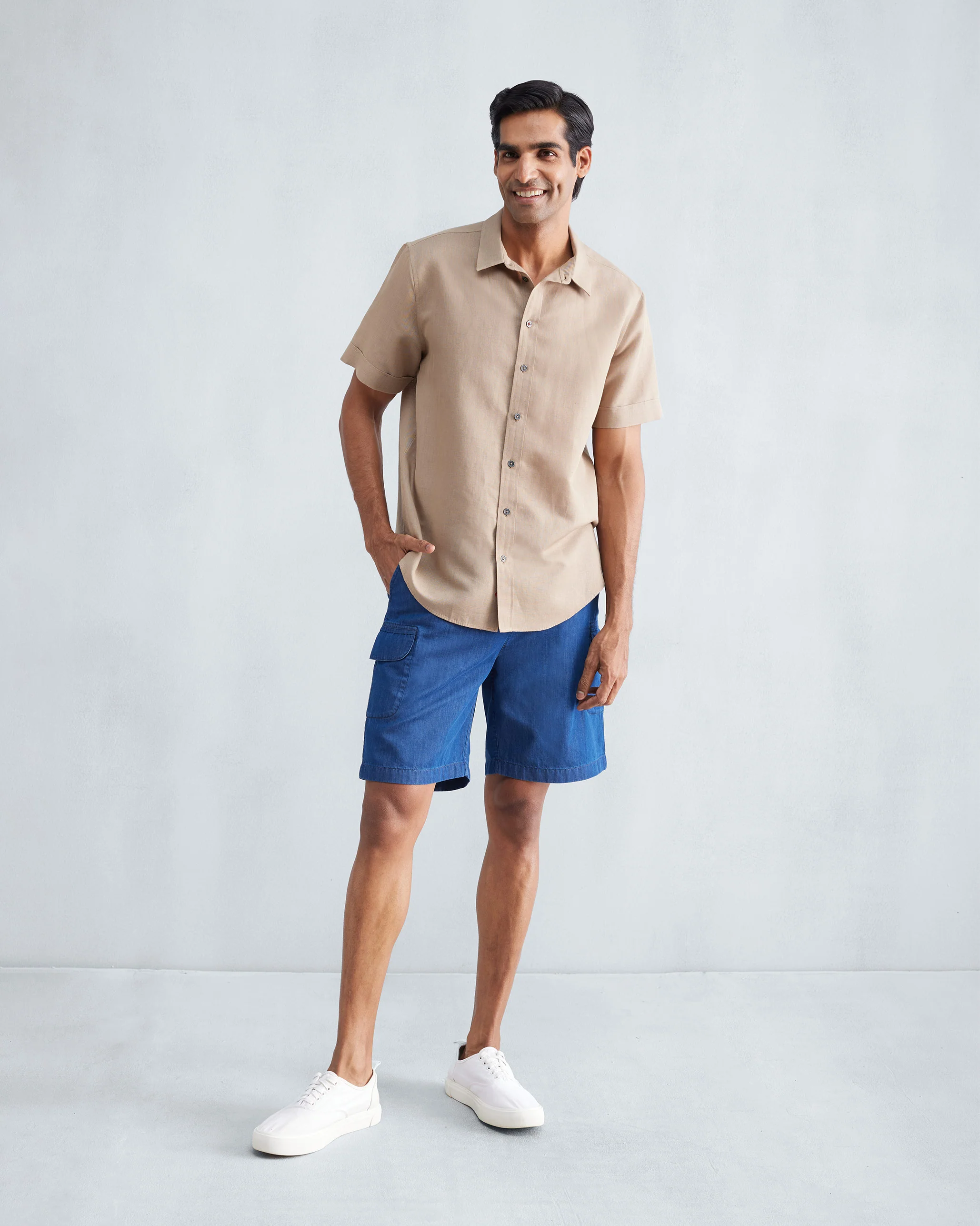 Half Sleeve Shirt - Beige - Image 6