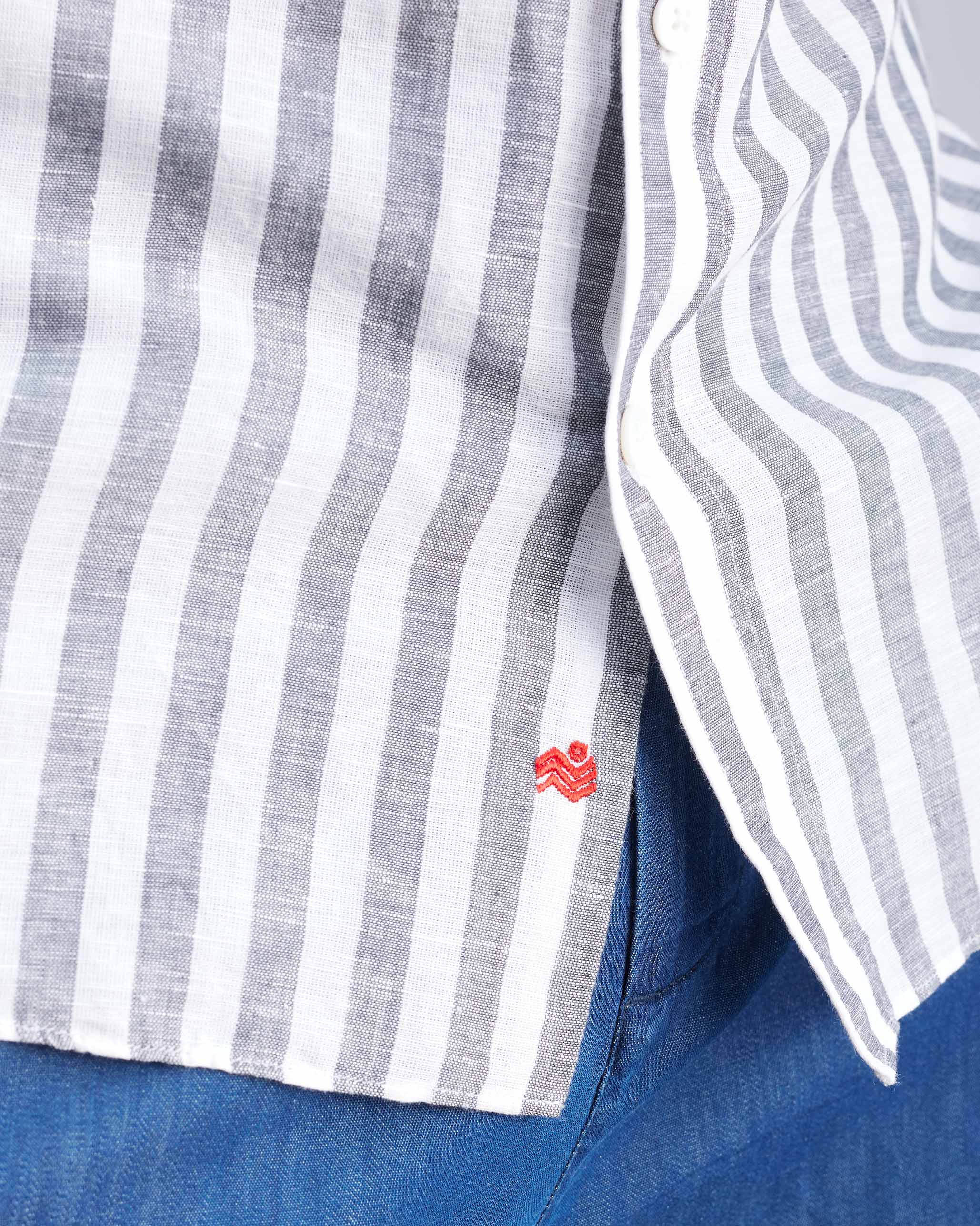 Half Sleeve Shirt - Charcoal & White Stripes - Image 2