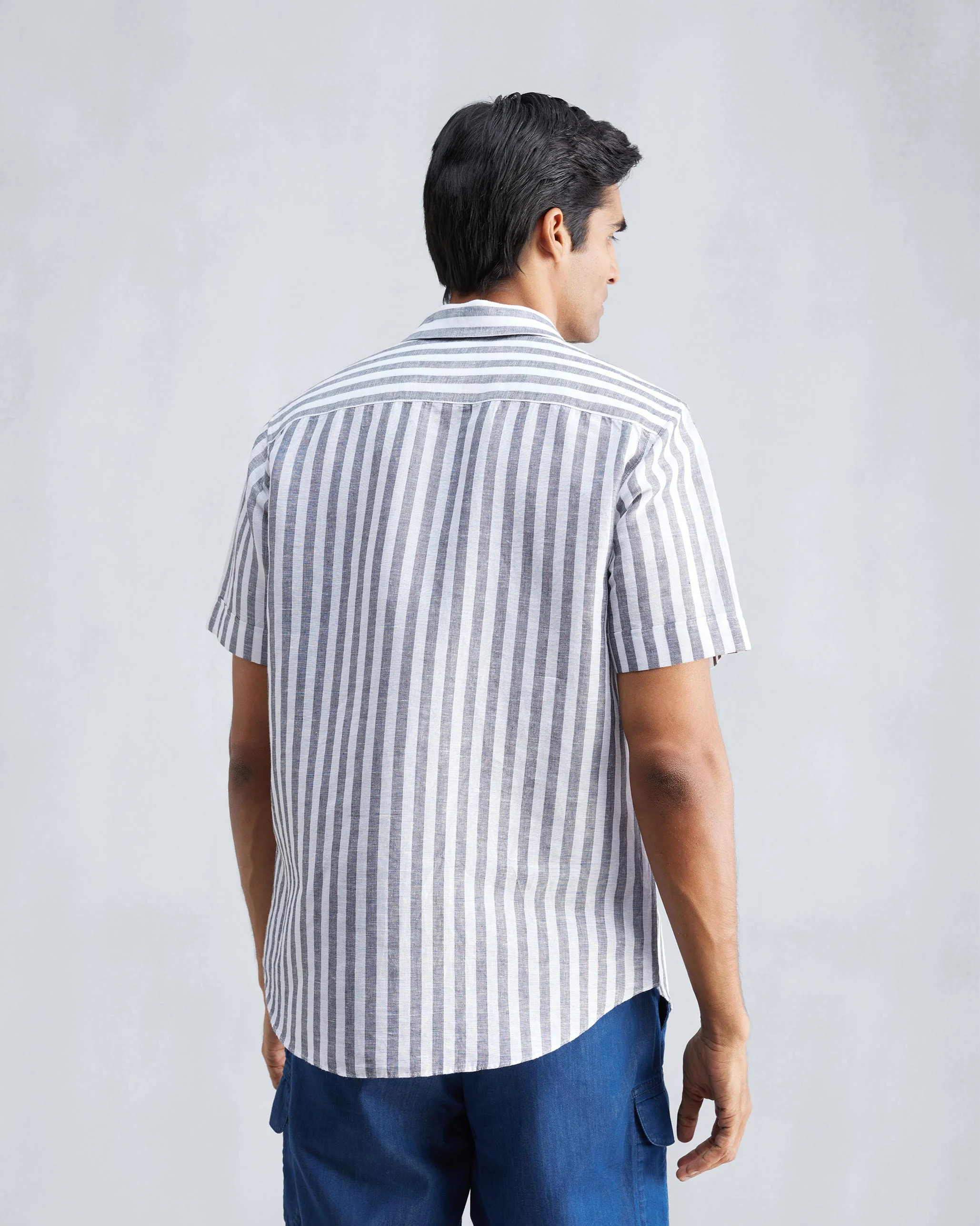 Half Sleeve Shirt - Charcoal & White Stripes - Image 3