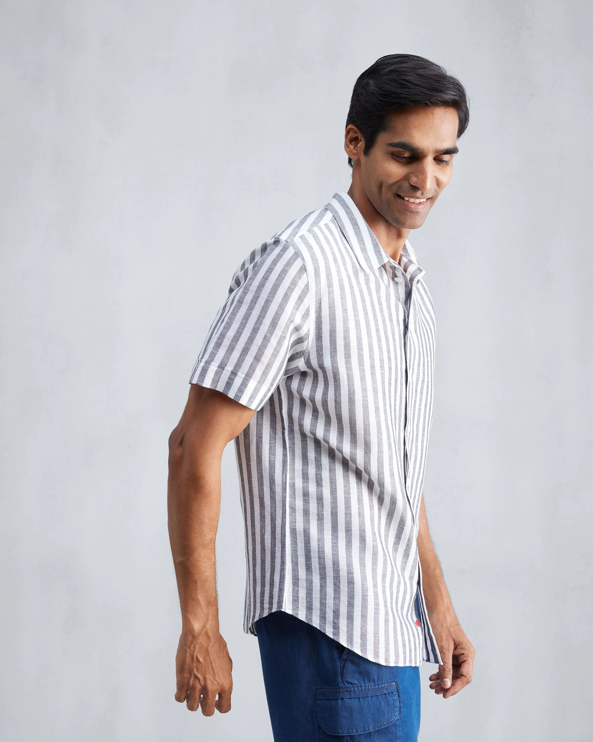 Half Sleeve Shirt - Charcoal & White Stripes - Image 4