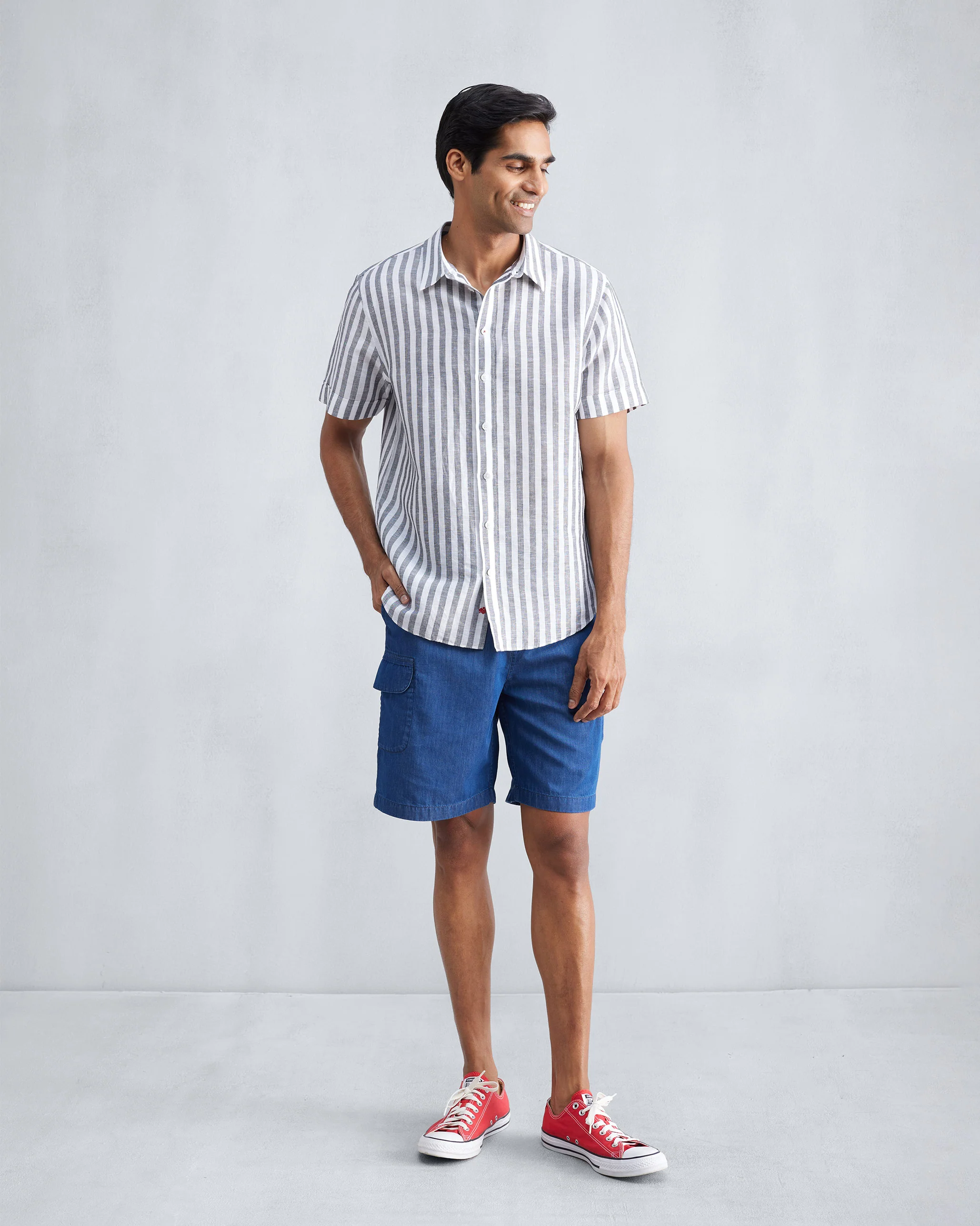 Half Sleeve Shirt - Charcoal & White Stripes - Image 6