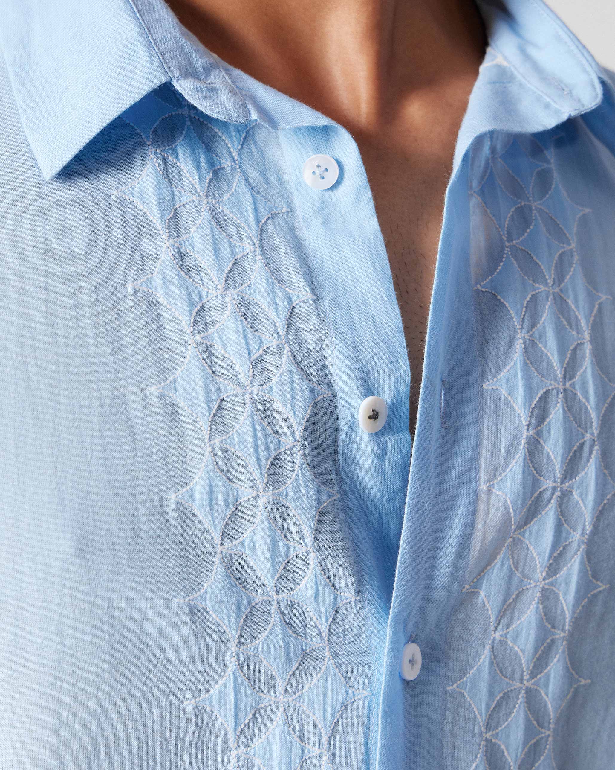 Half Sleeve Shirt - Light Blue Embroidered - Image 2