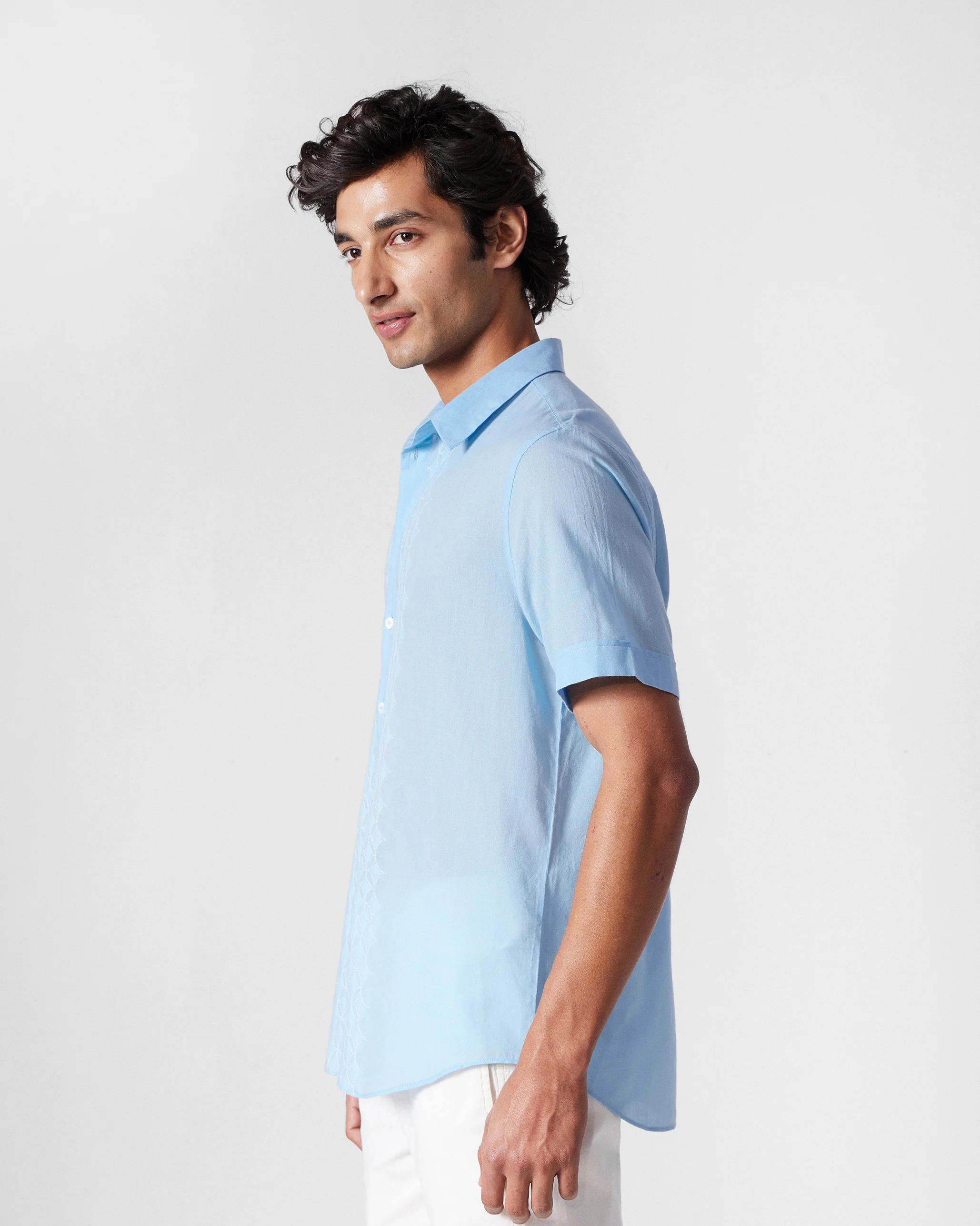 Half Sleeve Shirt - Light Blue Embroidered - Image 3