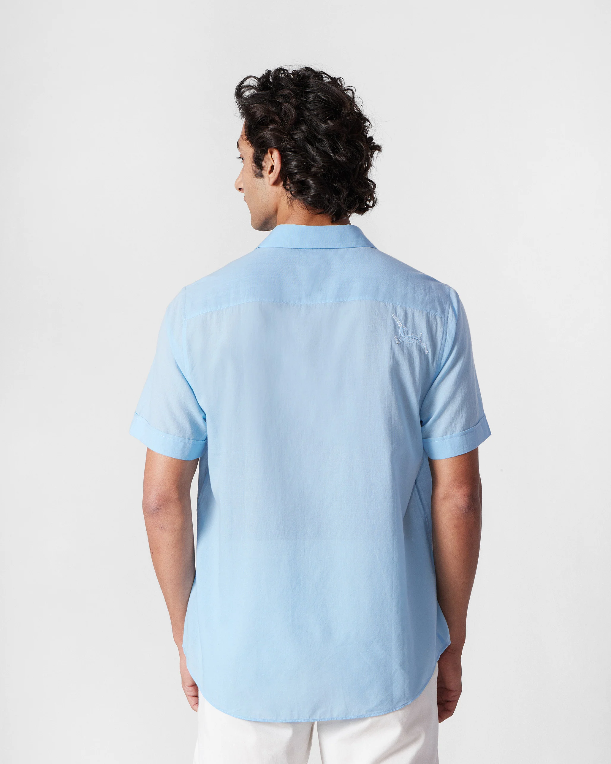 Half Sleeve Shirt - Light Blue Embroidered - Image 4
