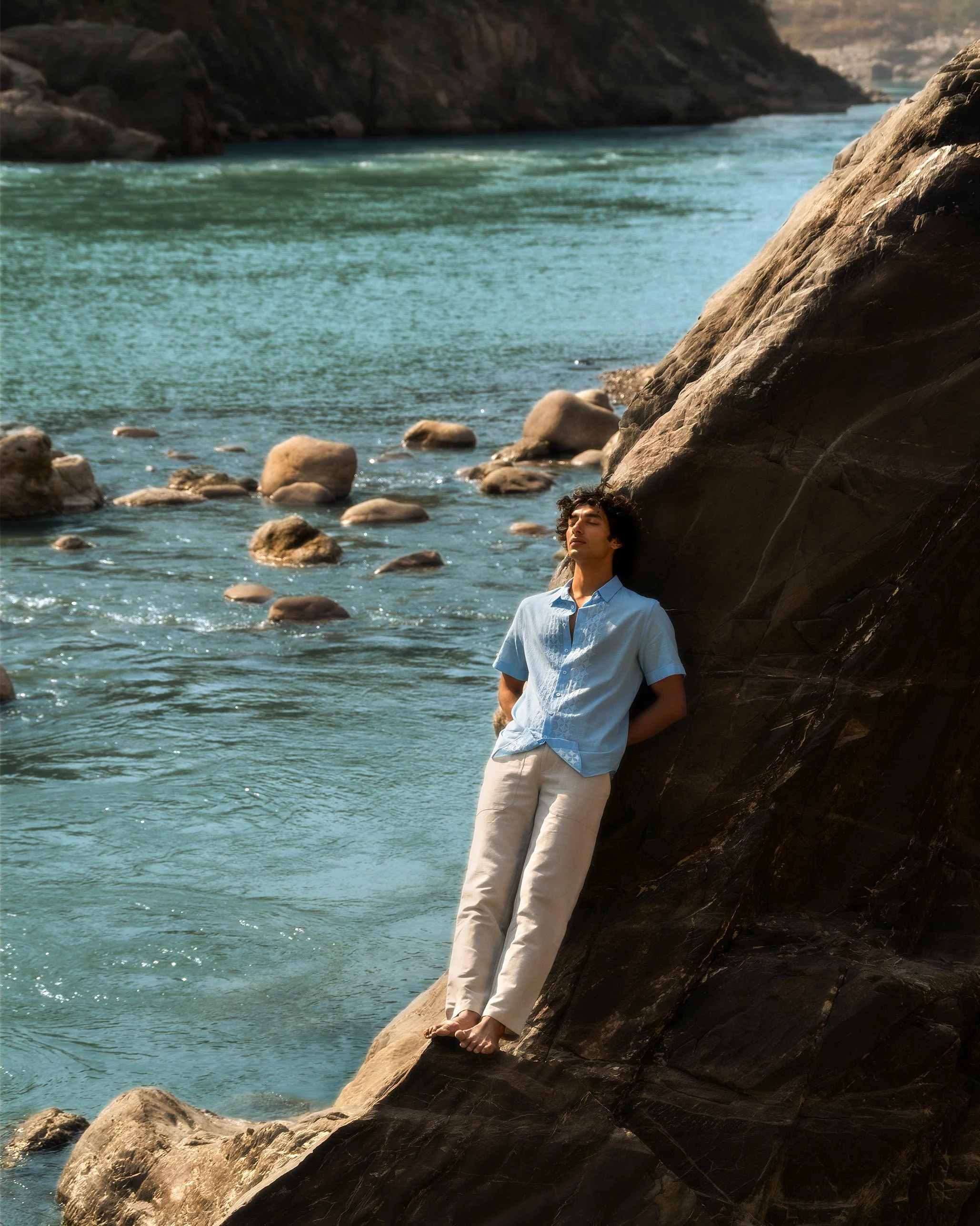 Half Sleeve Shirt - Light Blue Embroidered - Image 8