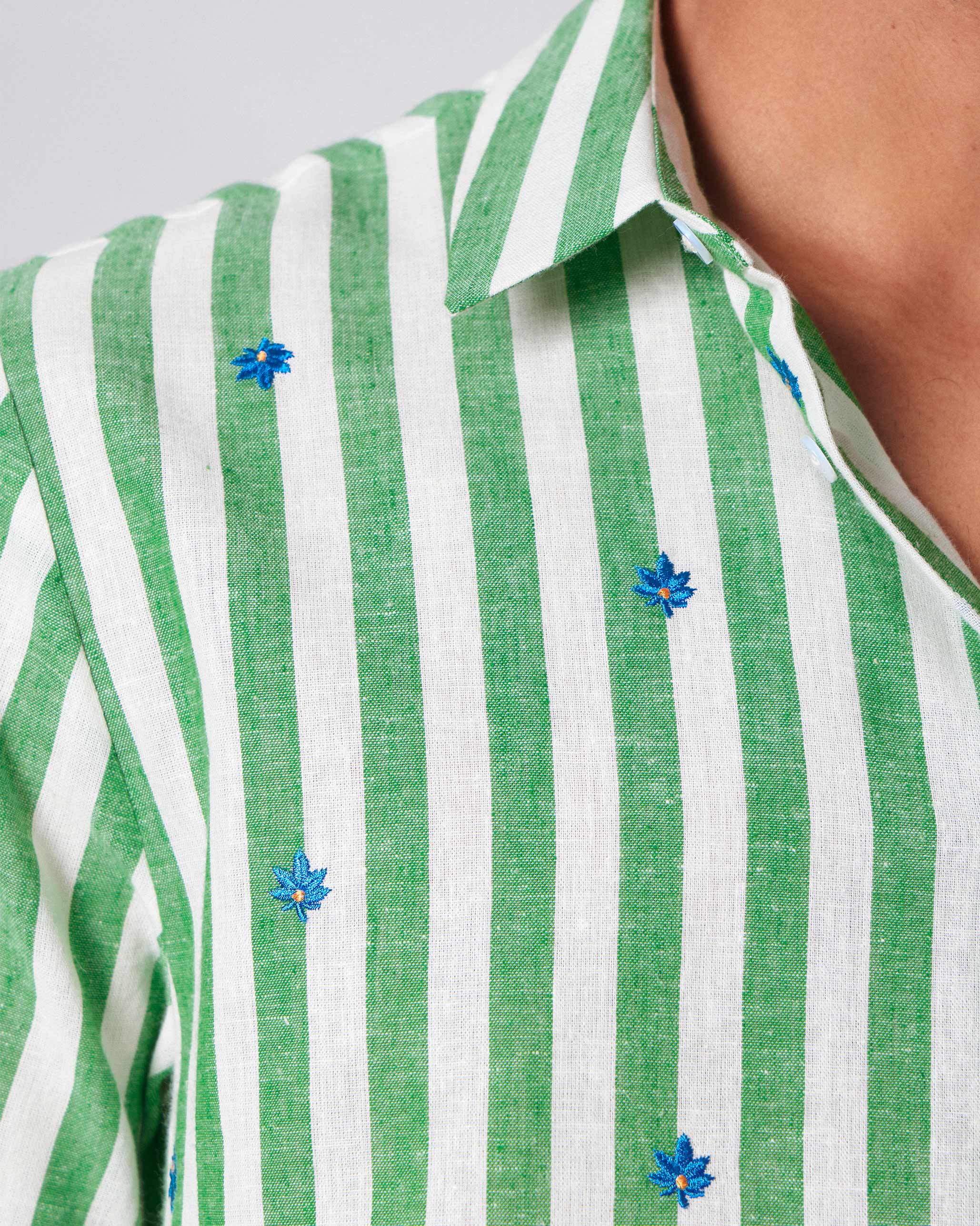 Half Sleeve Shirt - Light Green Embroidered - Image 5