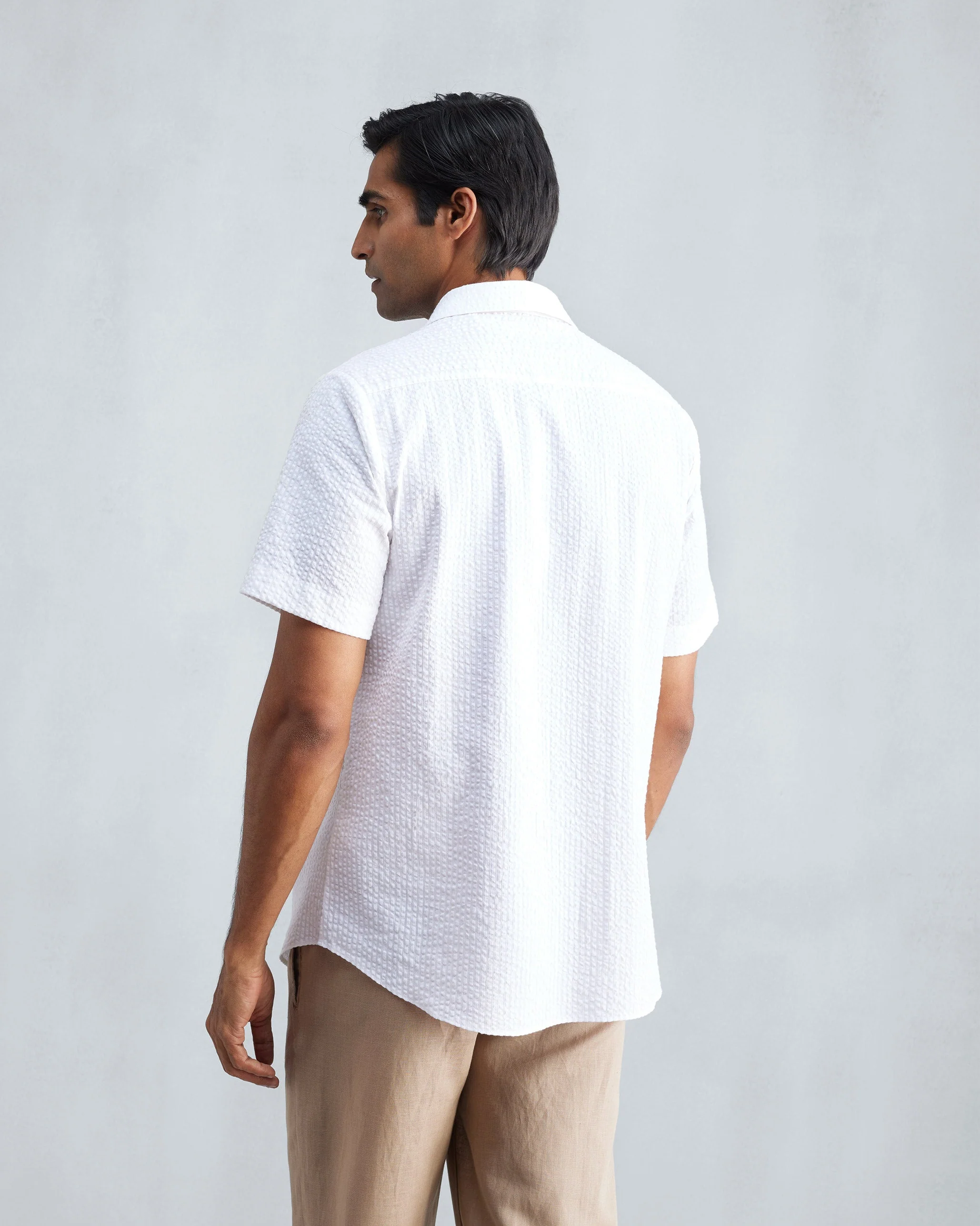 Half Sleeve Shirt Set (Beige & White Seersucker) - Image 10