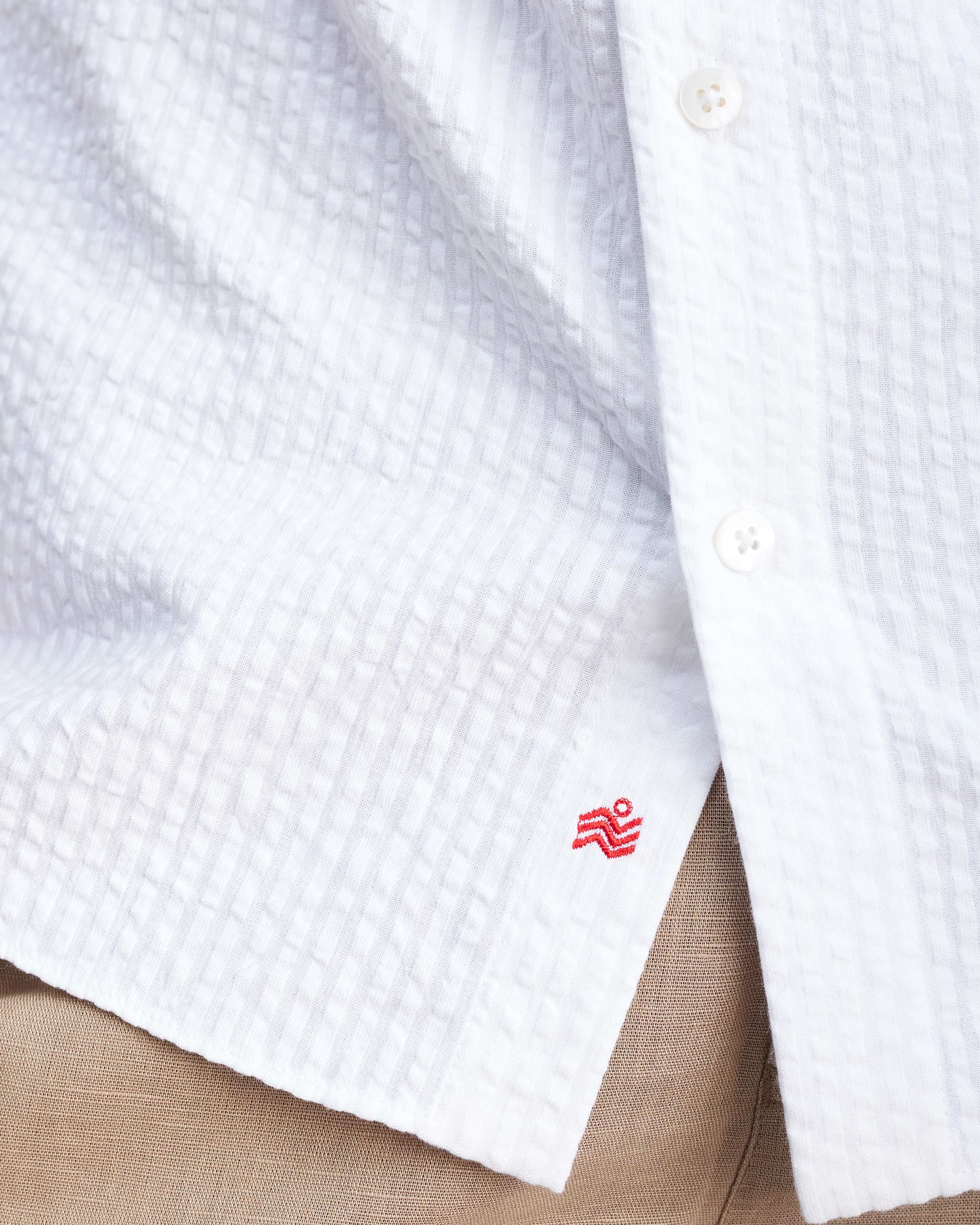 Half Sleeve Shirt Set (Beige & White Seersucker) - Image 12