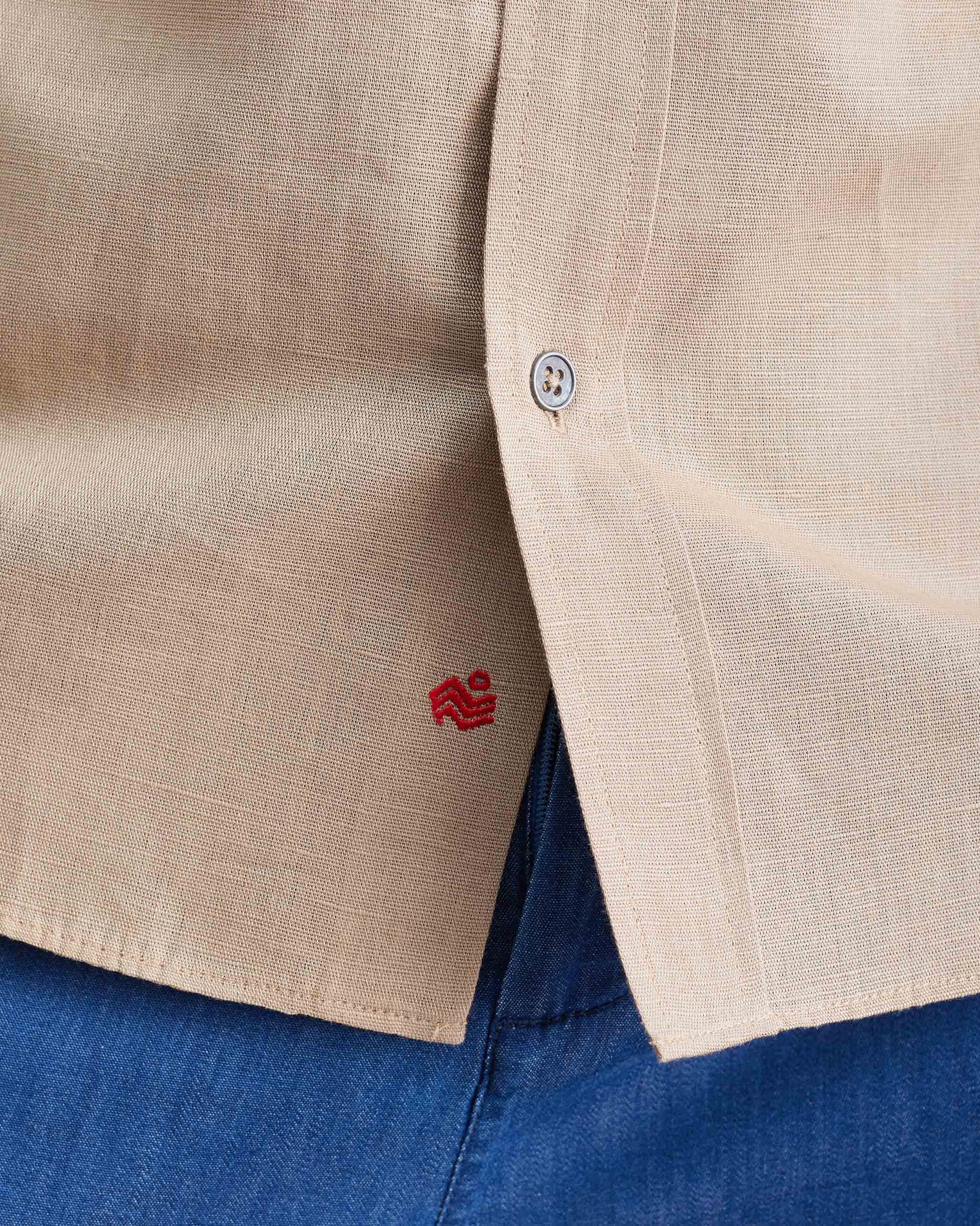 Half Sleeve Shirt Set (Beige & White Seersucker) - Image 3