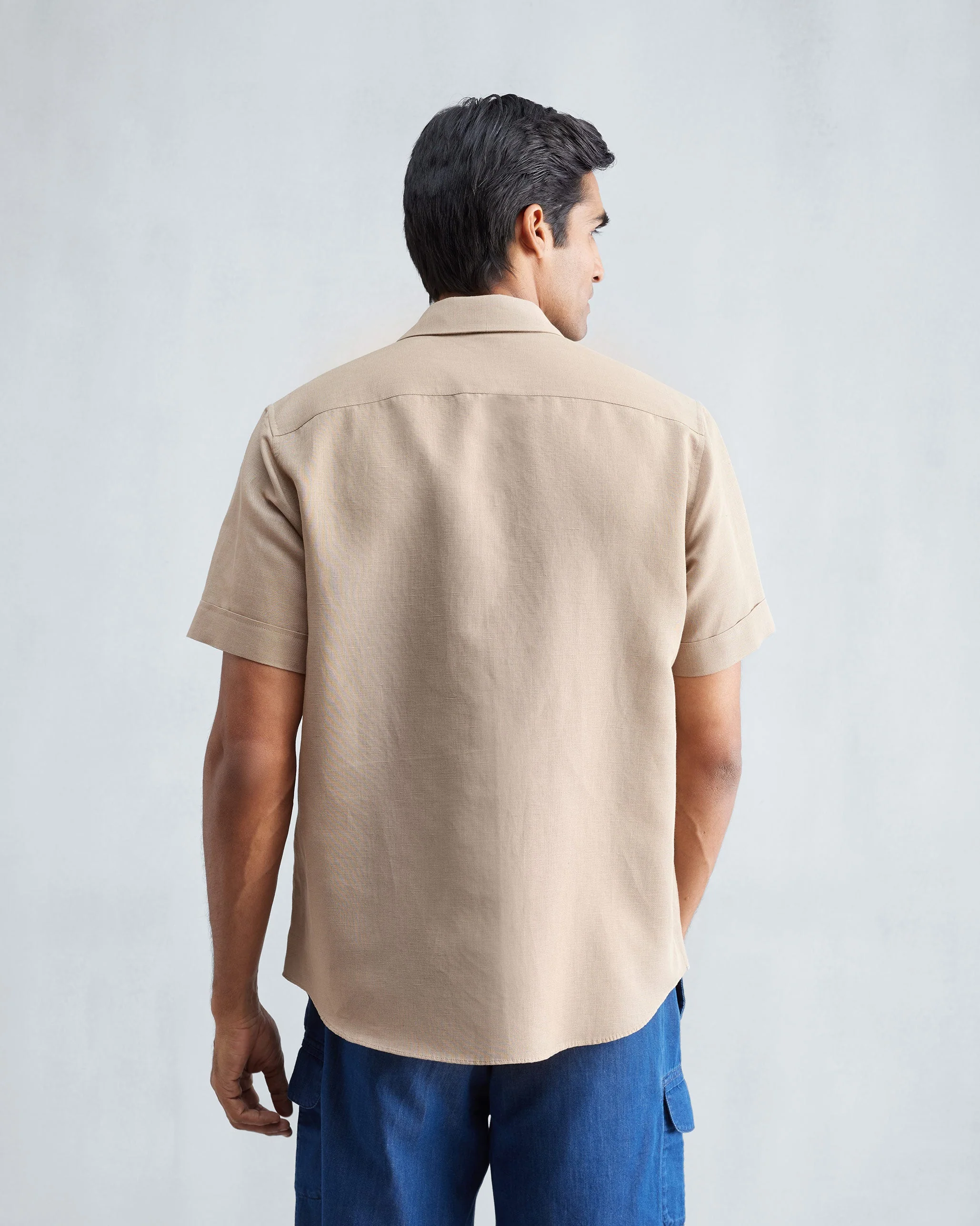 Half Sleeve Shirt Set (Beige & White Seersucker) - Image 6