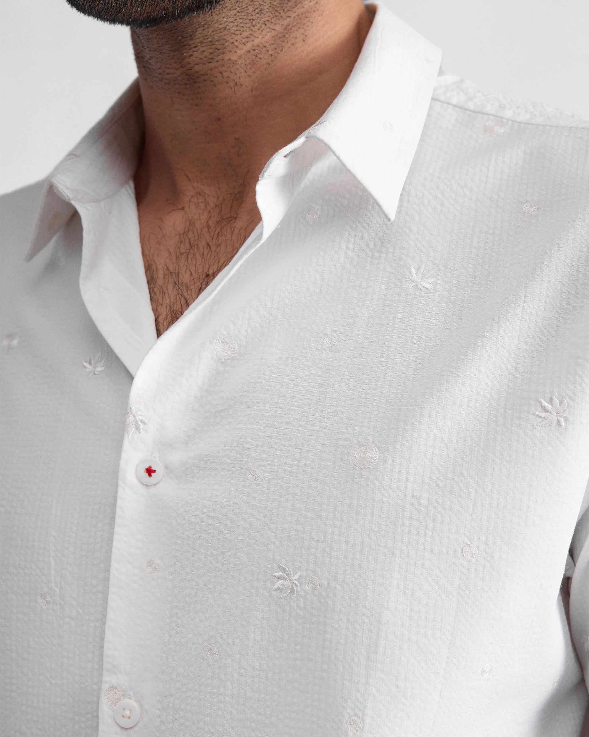 Half Sleeve Shirt - White Embroidered - Image 2
