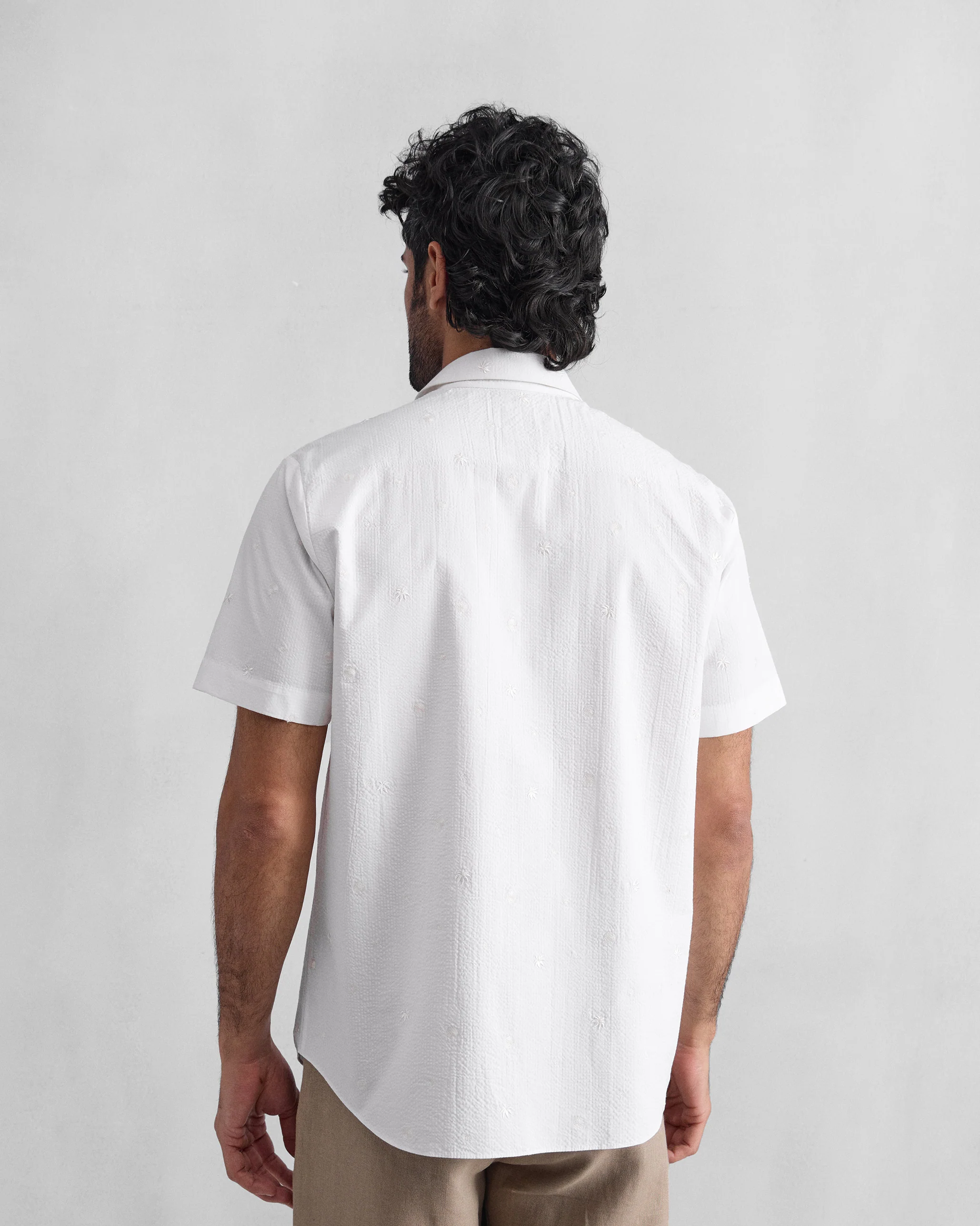 Half Sleeve Shirt - White Embroidered - Image 4