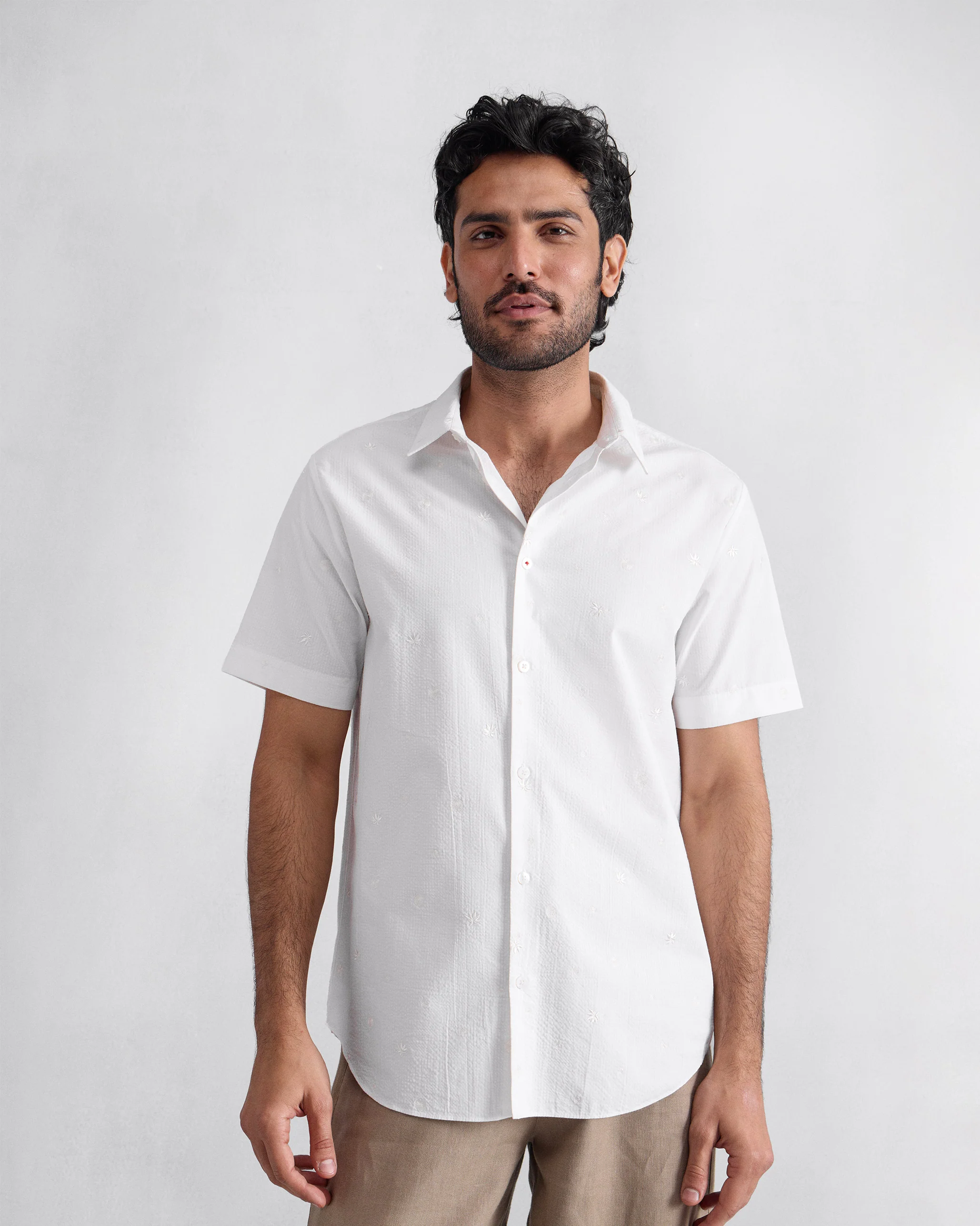 Half Sleeve Shirt - White Embroidered - Image 5