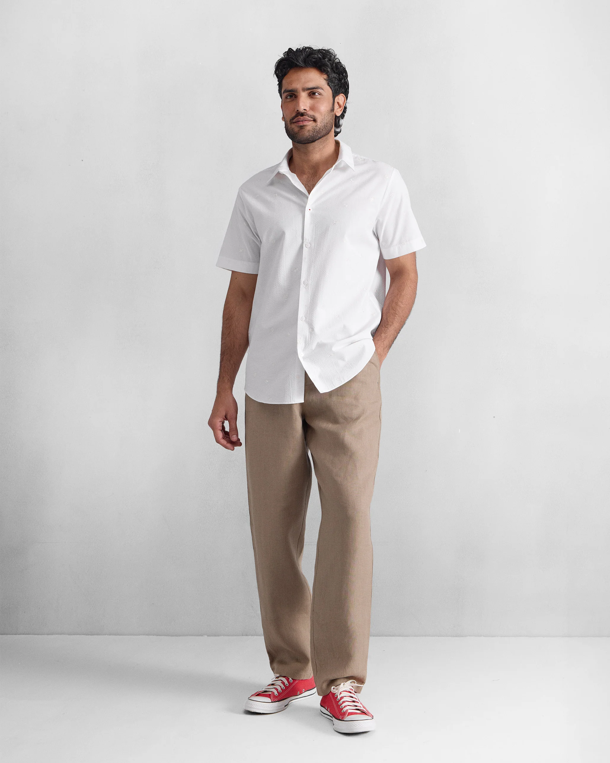 Half Sleeve Shirt - White Embroidered - Image 6