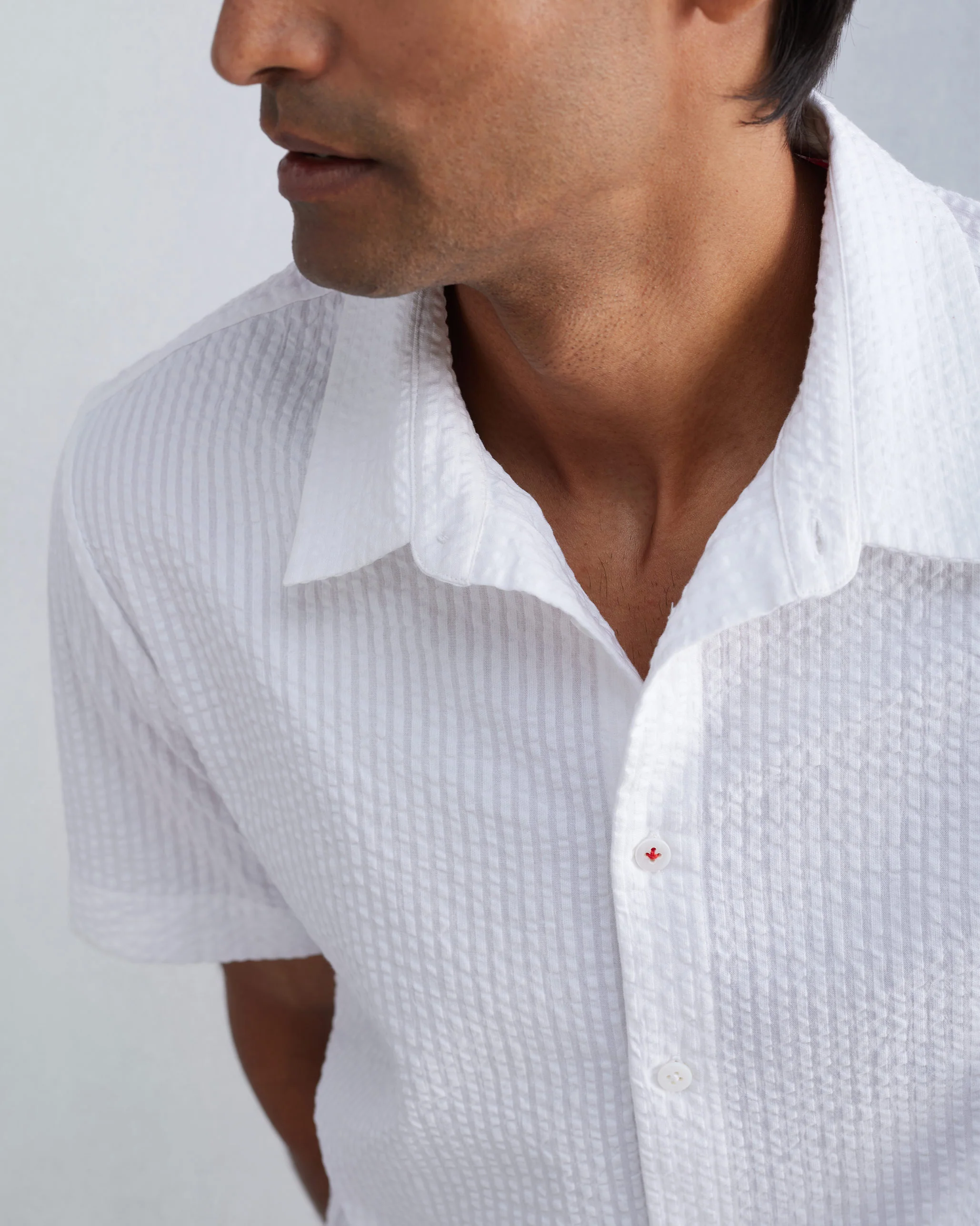 Half Sleeve Shirt - White Seersucker - Image 2