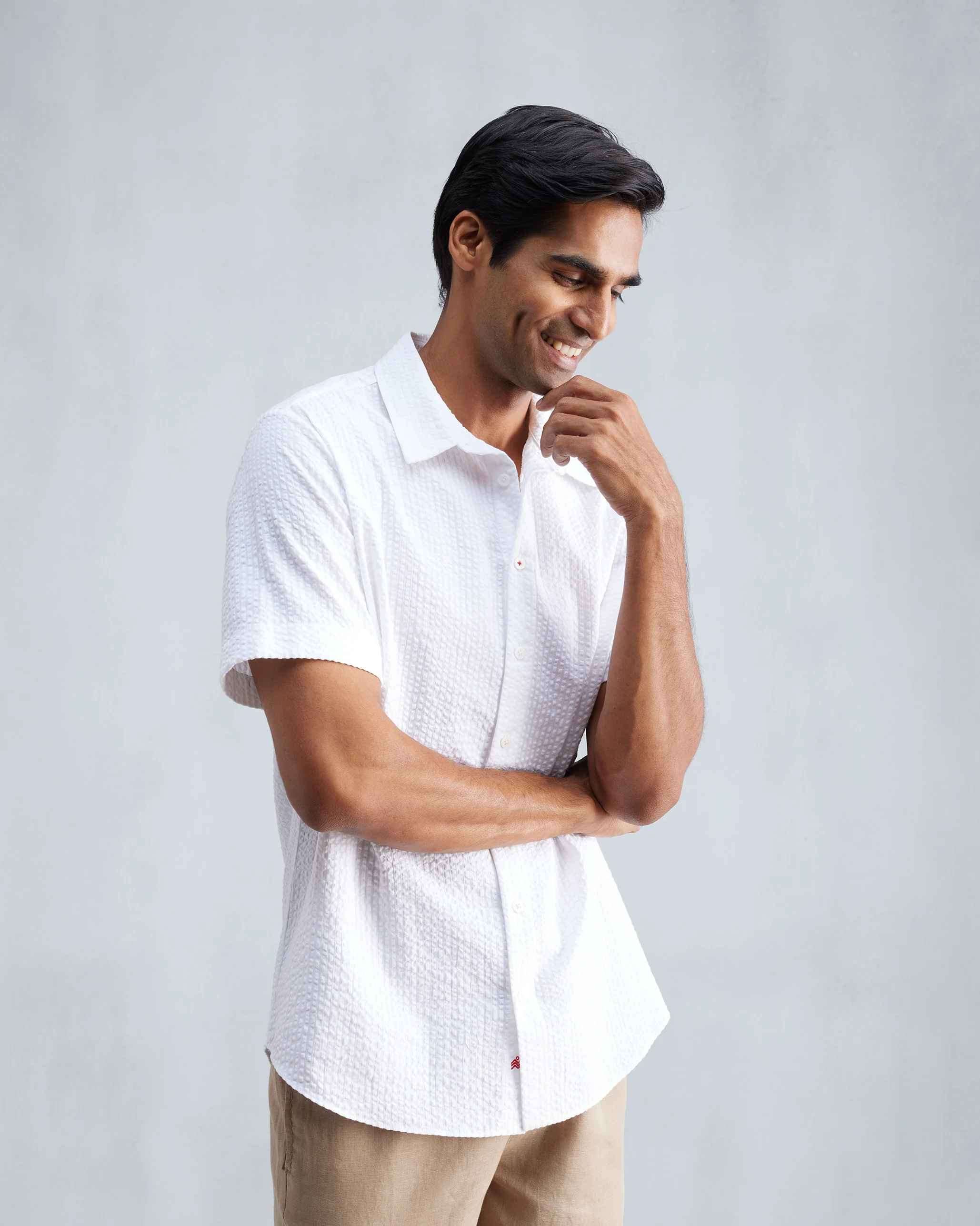 Half Sleeve Shirt - White Seersucker - Image 3
