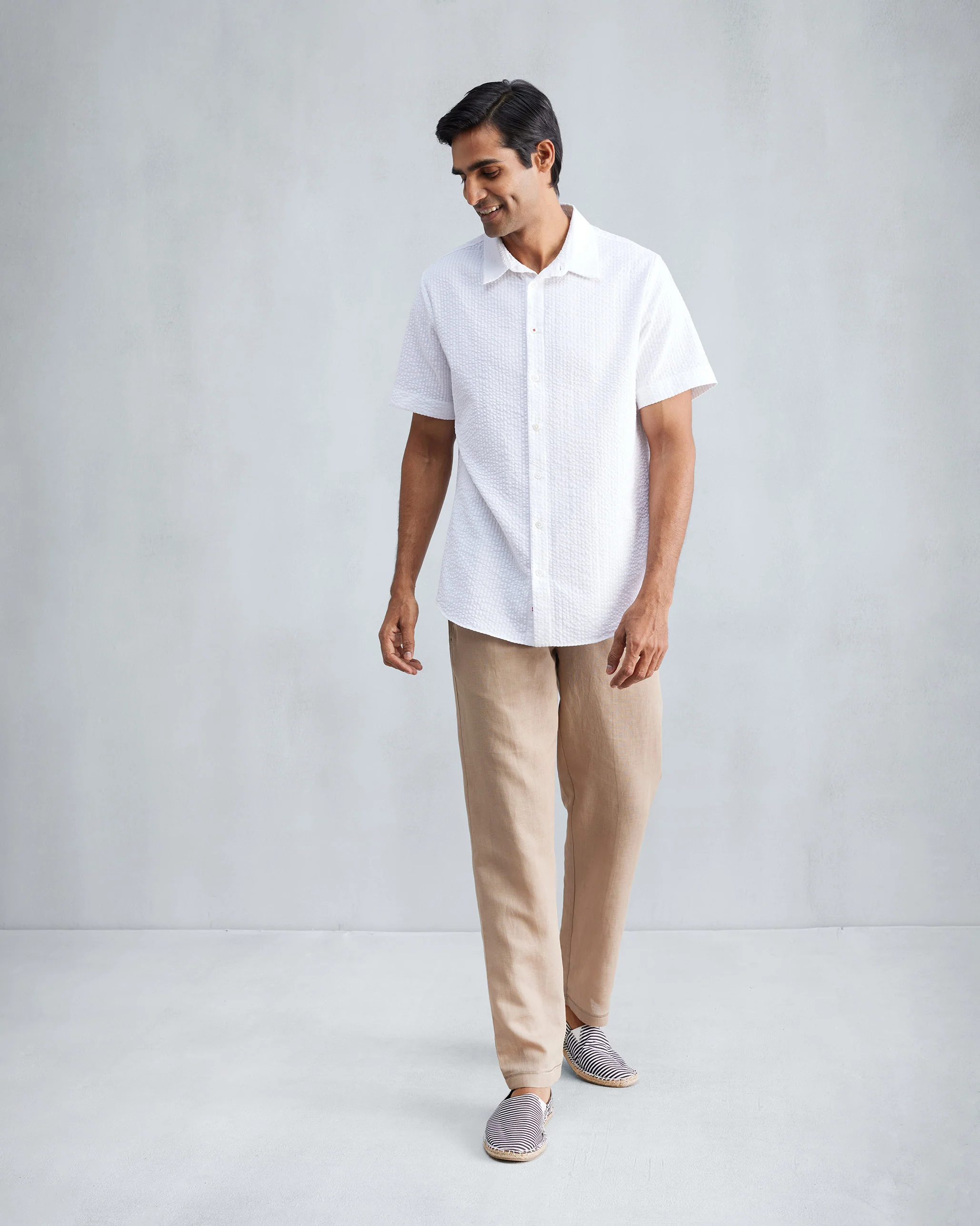 Half Sleeve Shirt - White Seersucker - Image 7