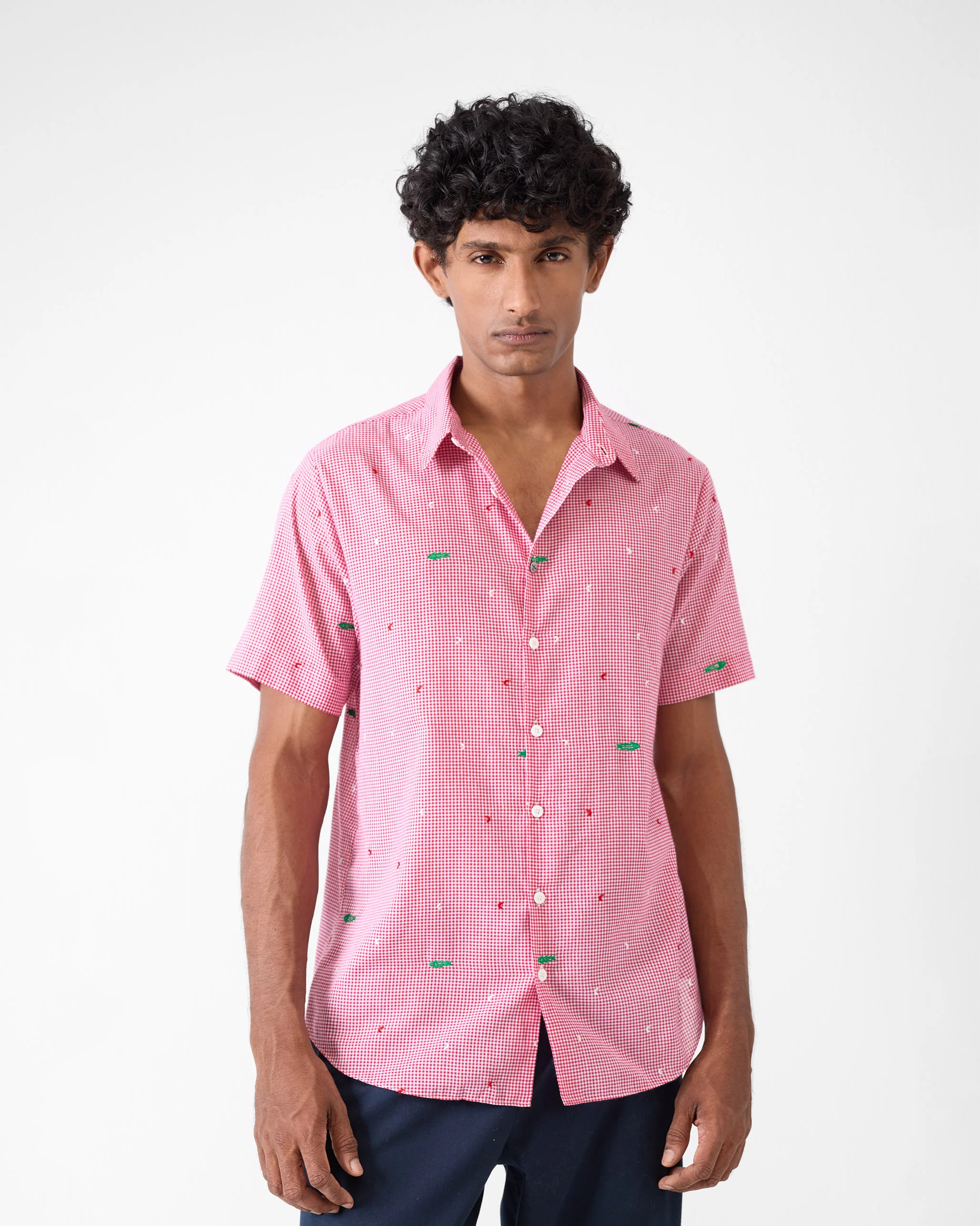 Half Sleeve Shirt - White & Watermelon Checks - Image 2