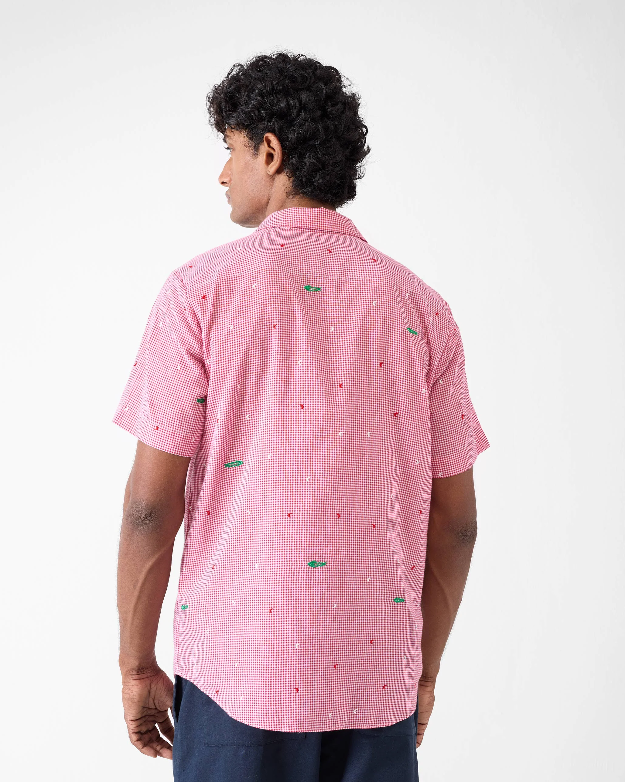 Half Sleeve Shirt - White & Watermelon Checks - Image 3