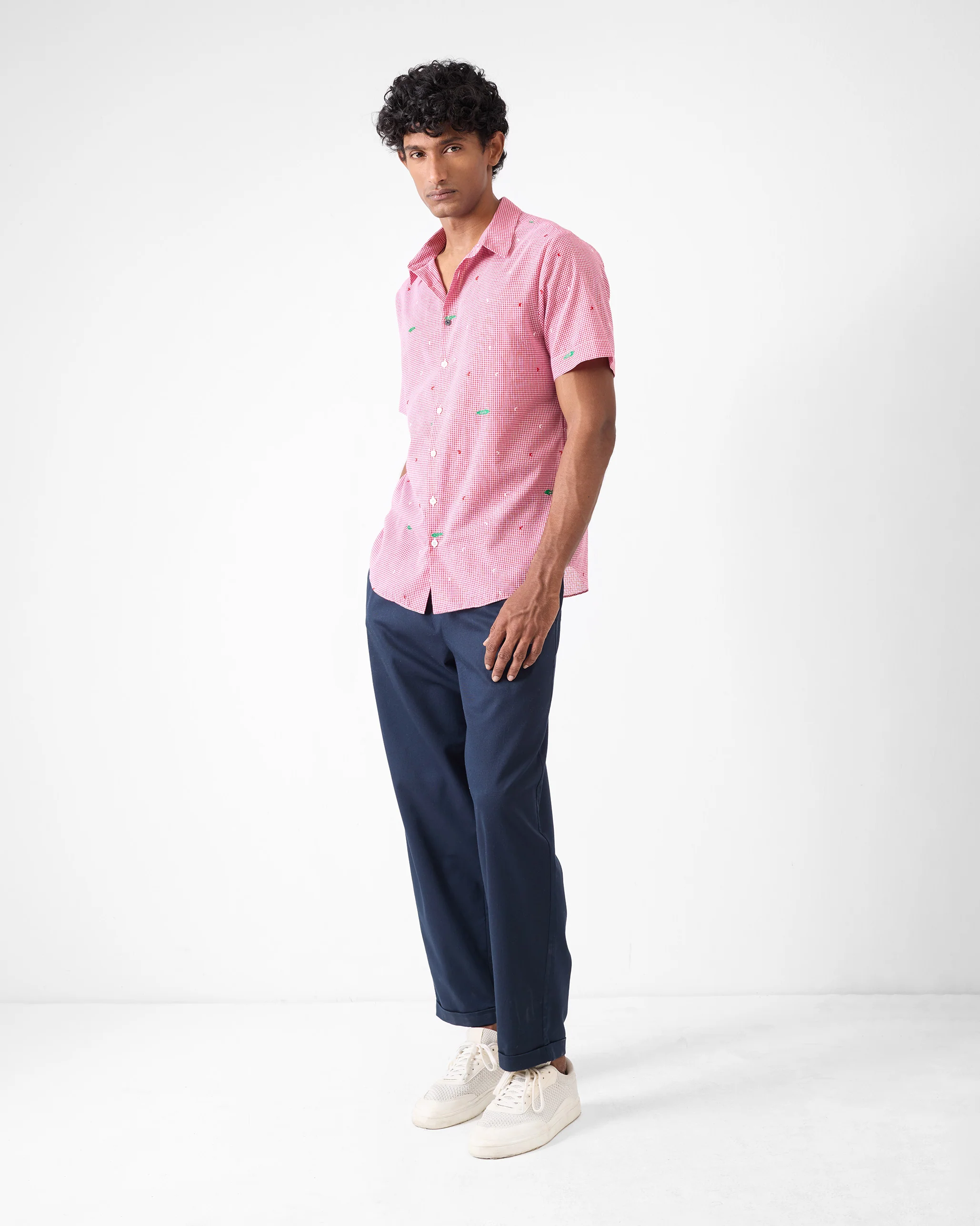 Half Sleeve Shirt - White & Watermelon Checks - Image 6