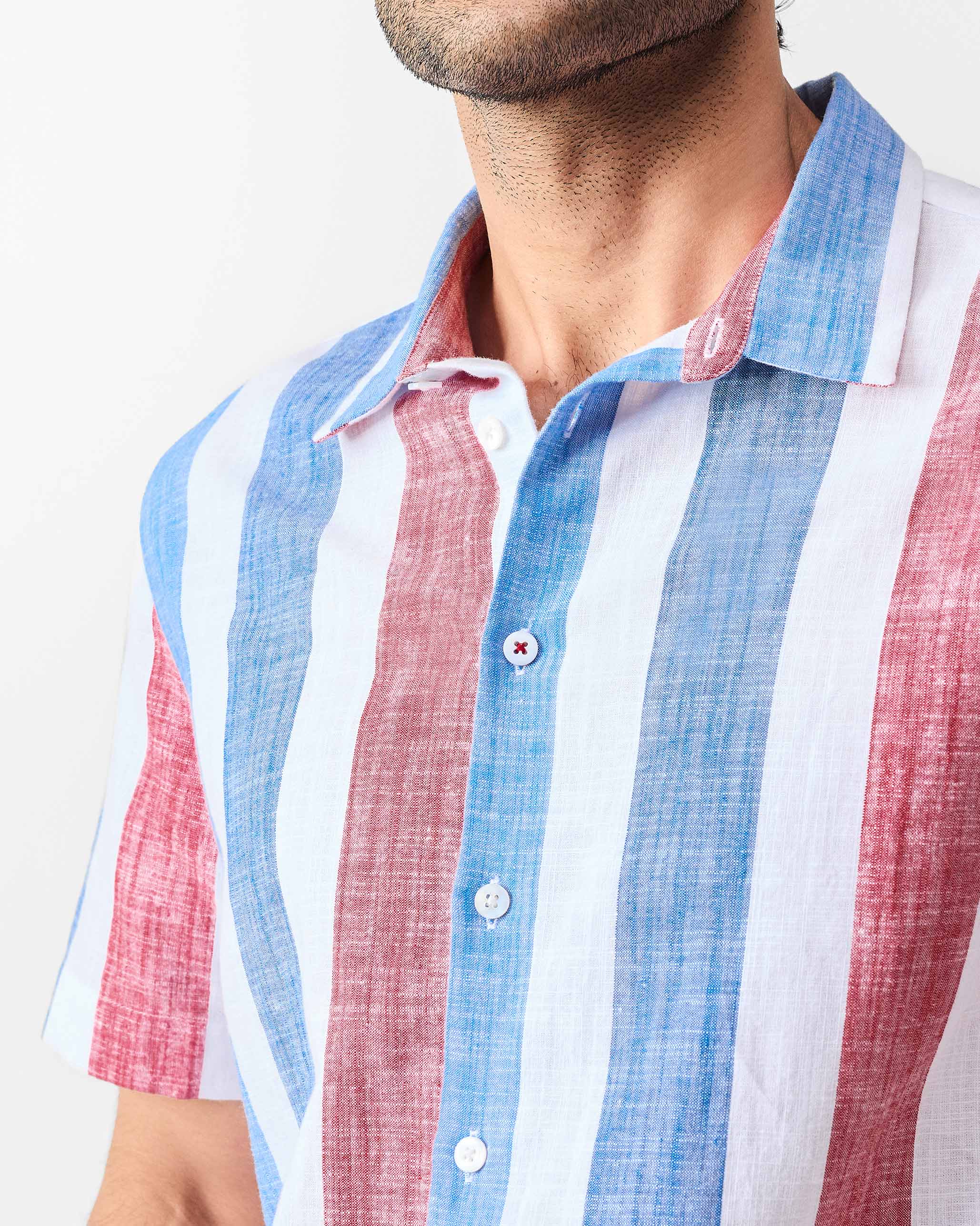 Half Sleeves Shirt - Blue & Red Stripes - Image 2