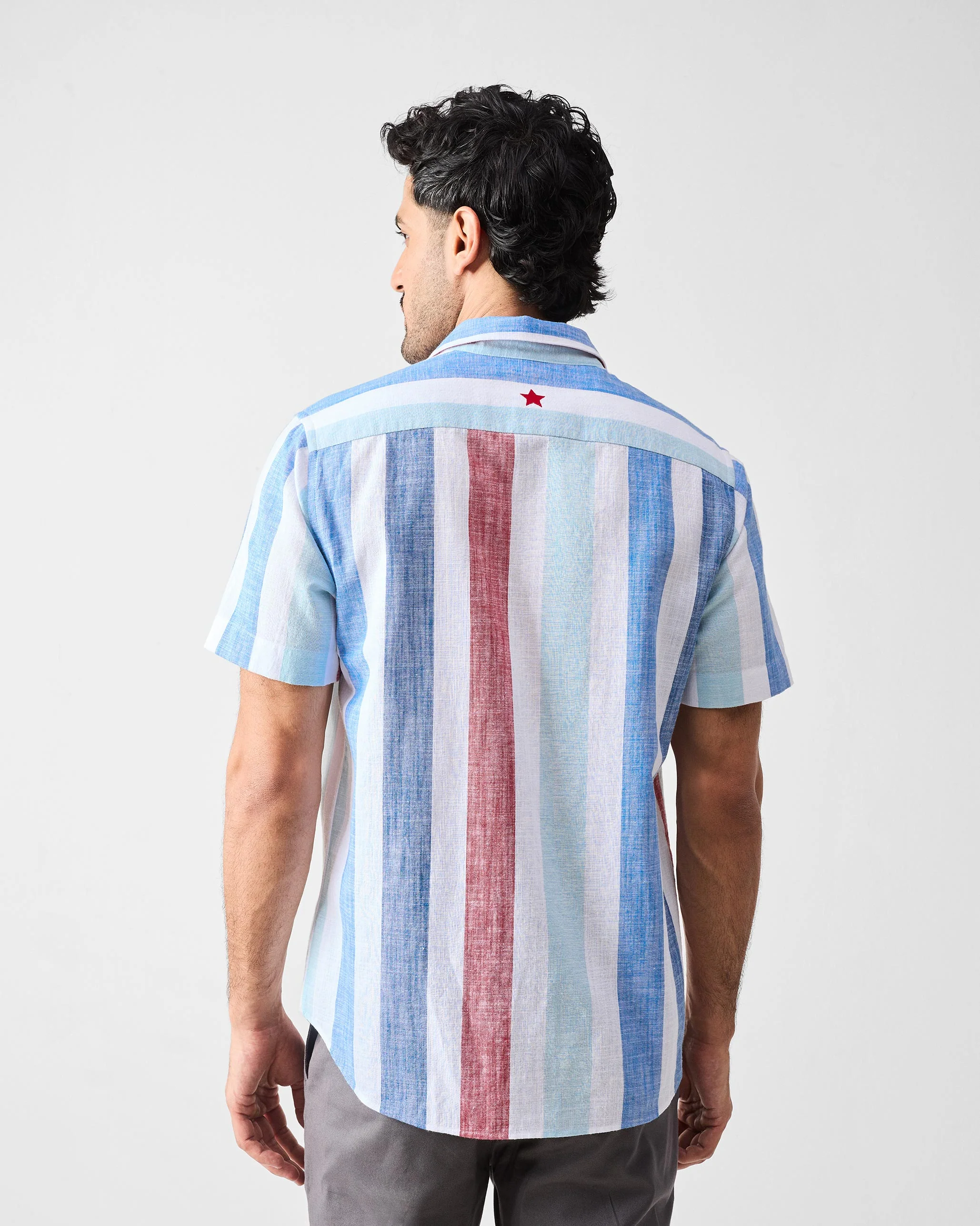 Half Sleeves Shirt - Blue & Red Stripes - Image 4