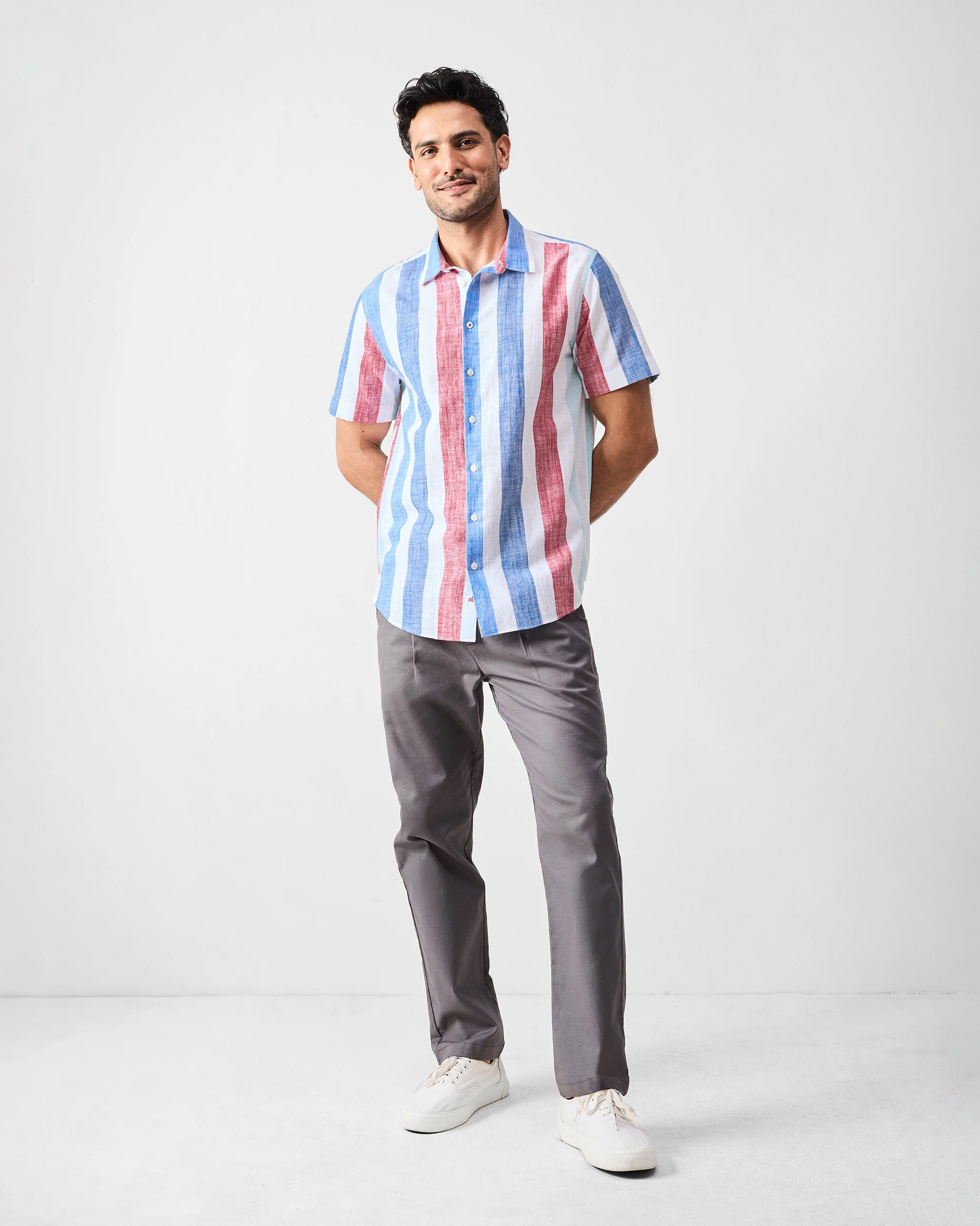 Half Sleeves Shirt - Blue & Red Stripes - Image 7