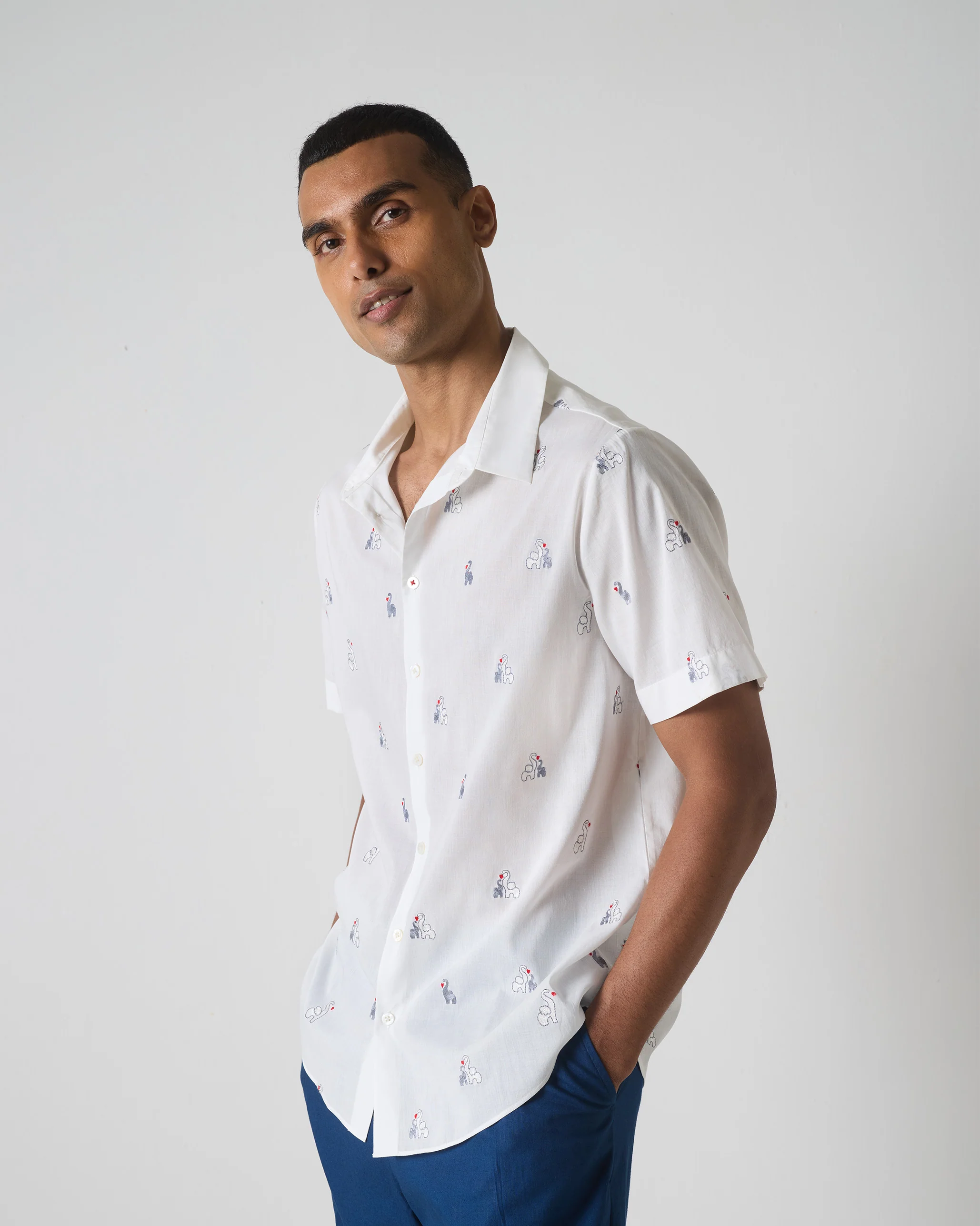 Half Sleeves Shirt - Grey & Black Embroidered - Image 2