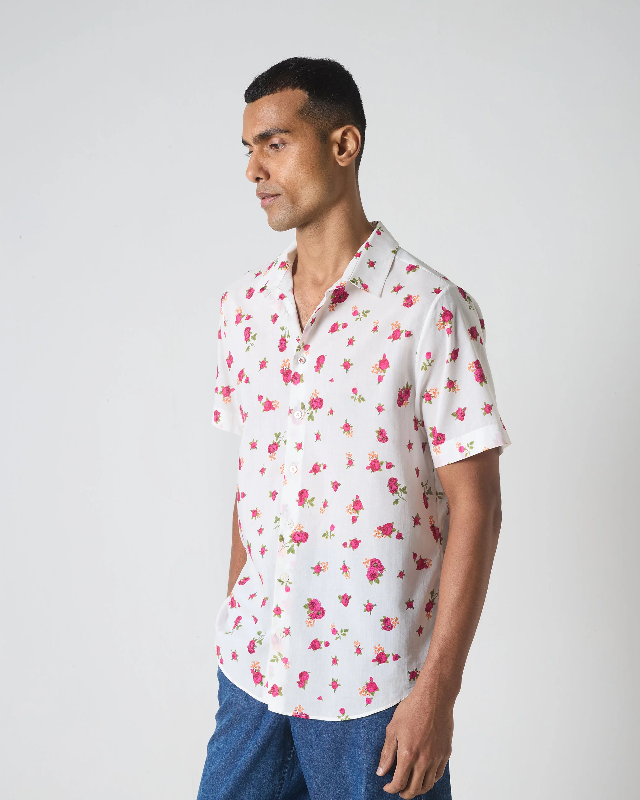 Half Sleeves Shirt - Pink Ditsy Print - Image 2