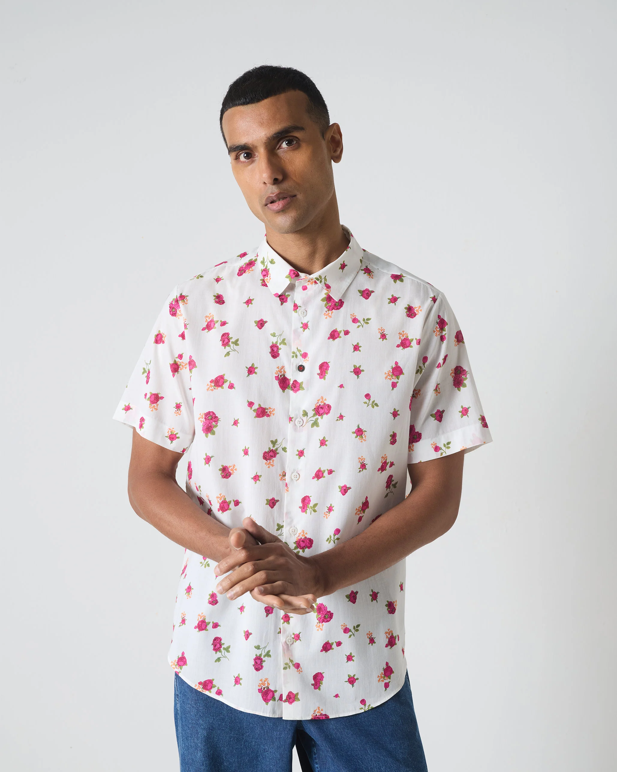 Half Sleeves Shirt - Pink Ditsy Print - Image 4