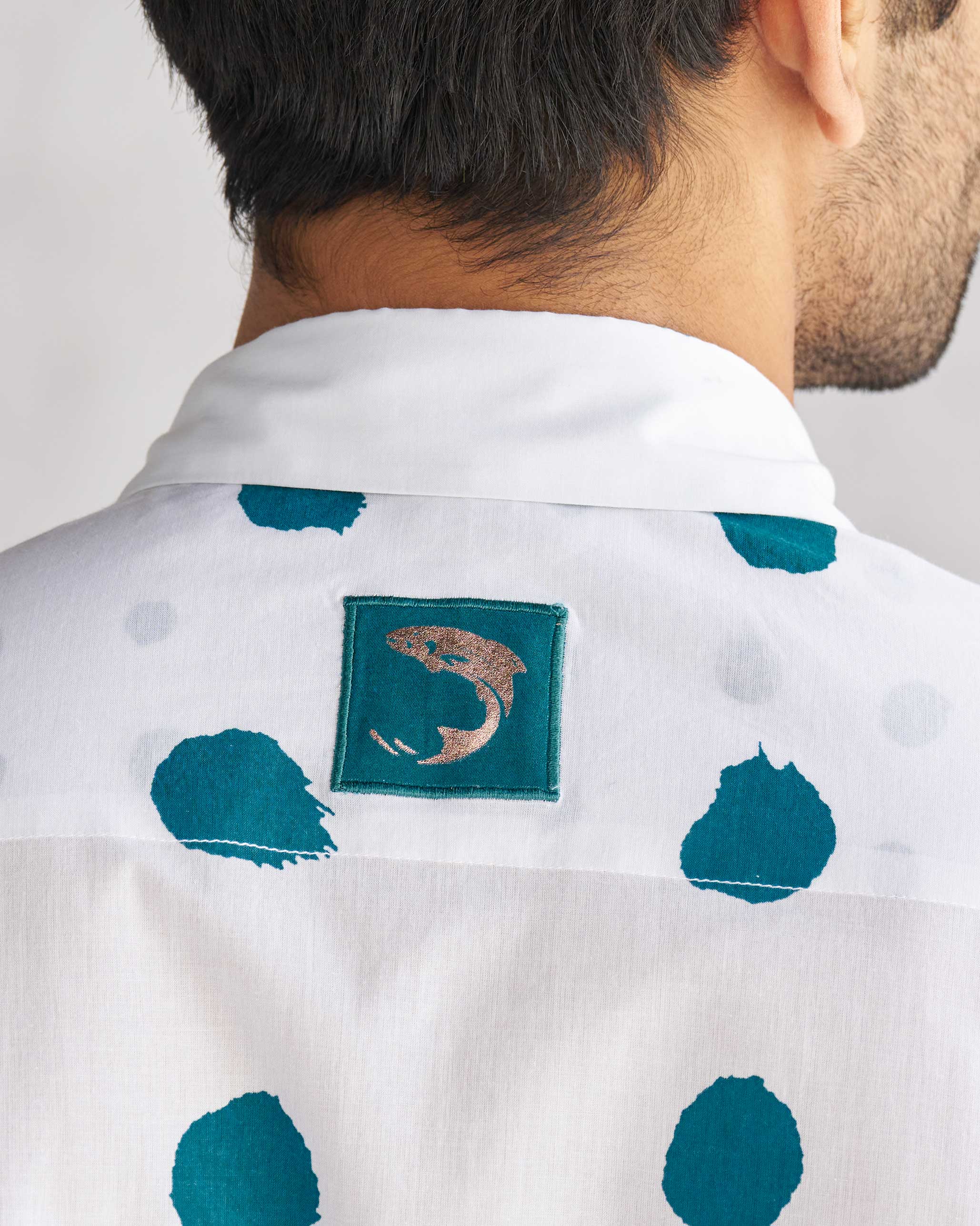 Half Sleeve Shirt - White & Teal Tssxnb - Image 2