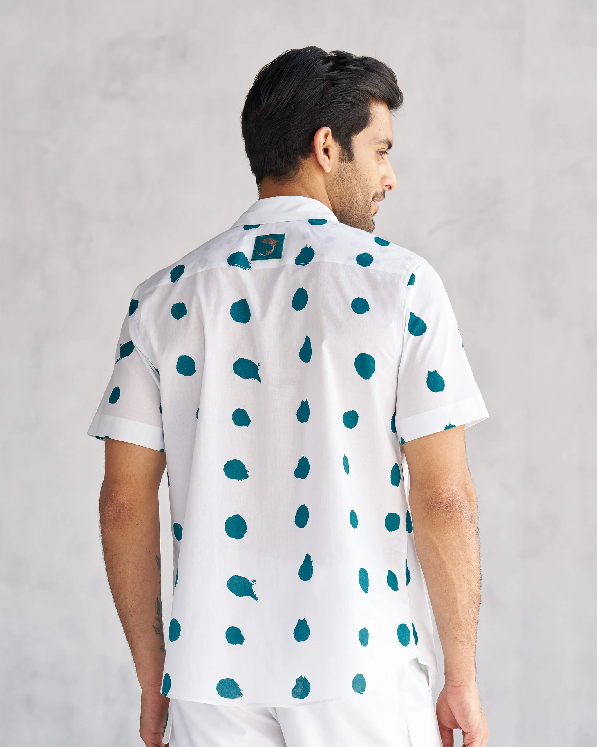 Half Sleeve Shirt - White & Teal Tssxnb - Image 3