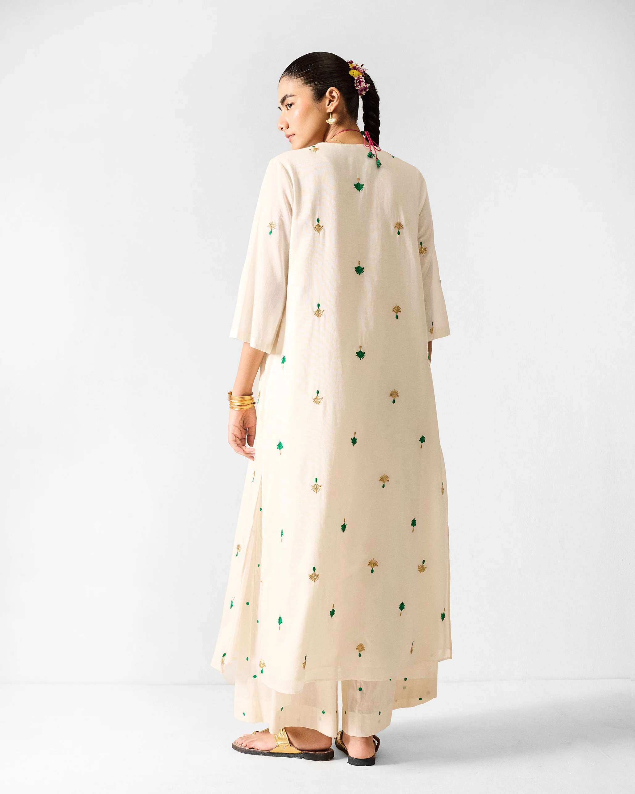Hampi Kurta - Ivory & Green Embroidered - Image 2