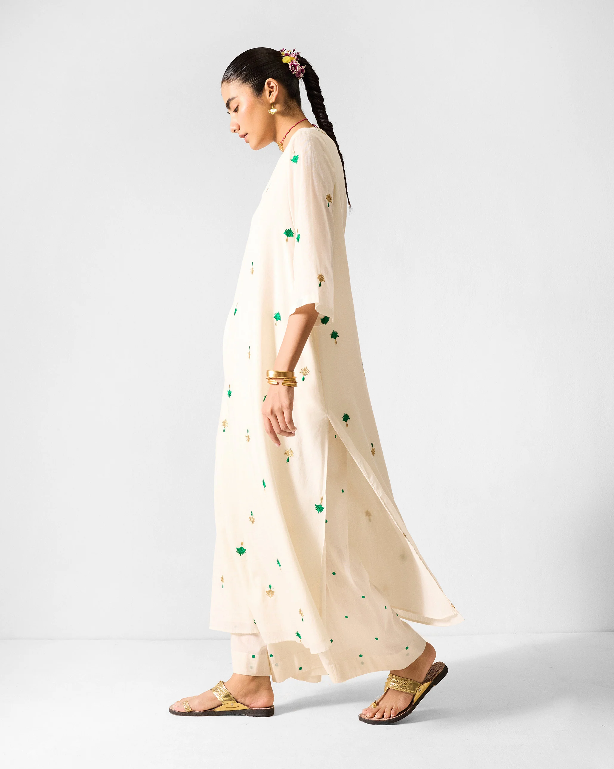 Hampi Kurta - Ivory & Green Embroidered - Image 3