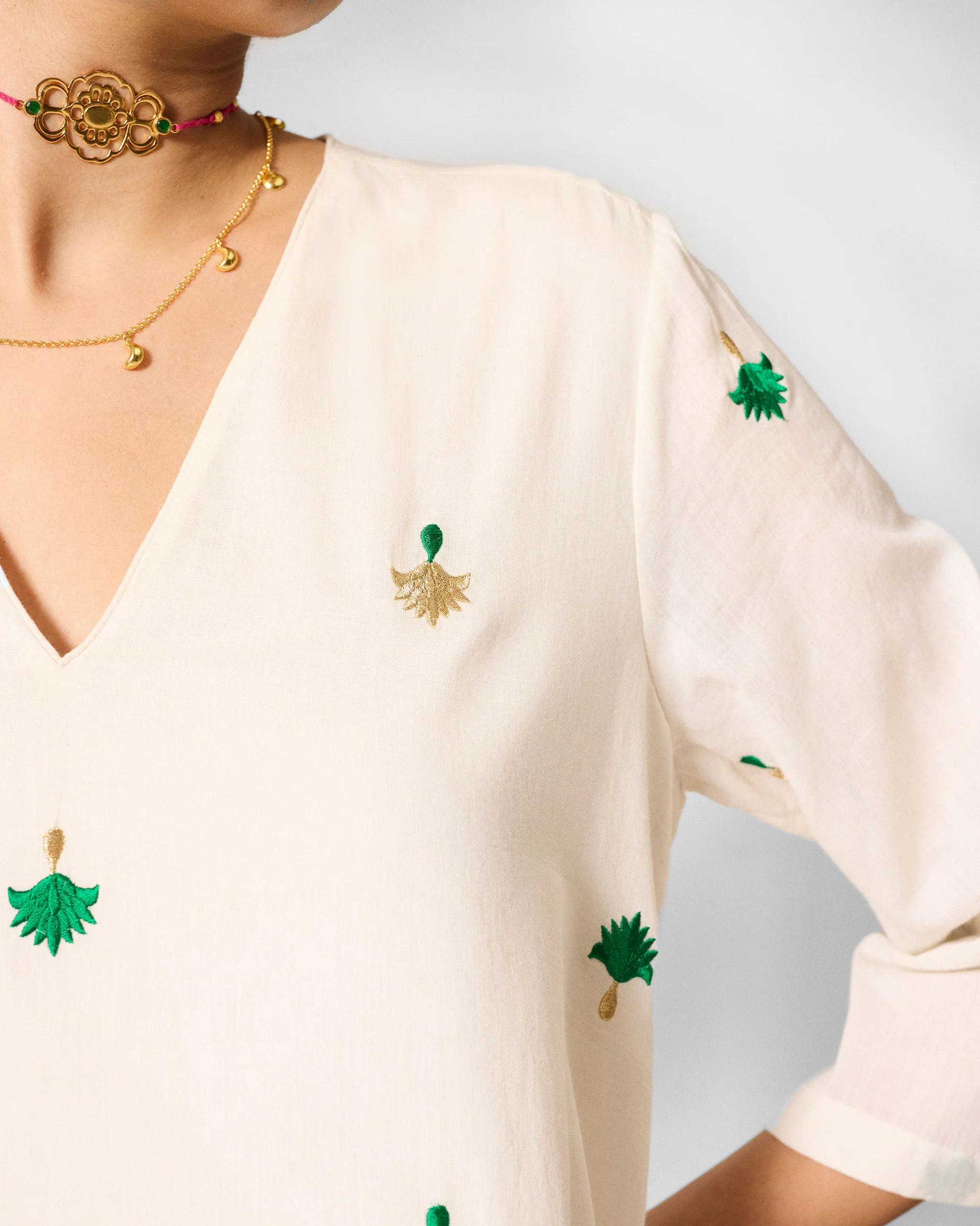 Hampi Kurta - Ivory & Green Embroidered - Image 4