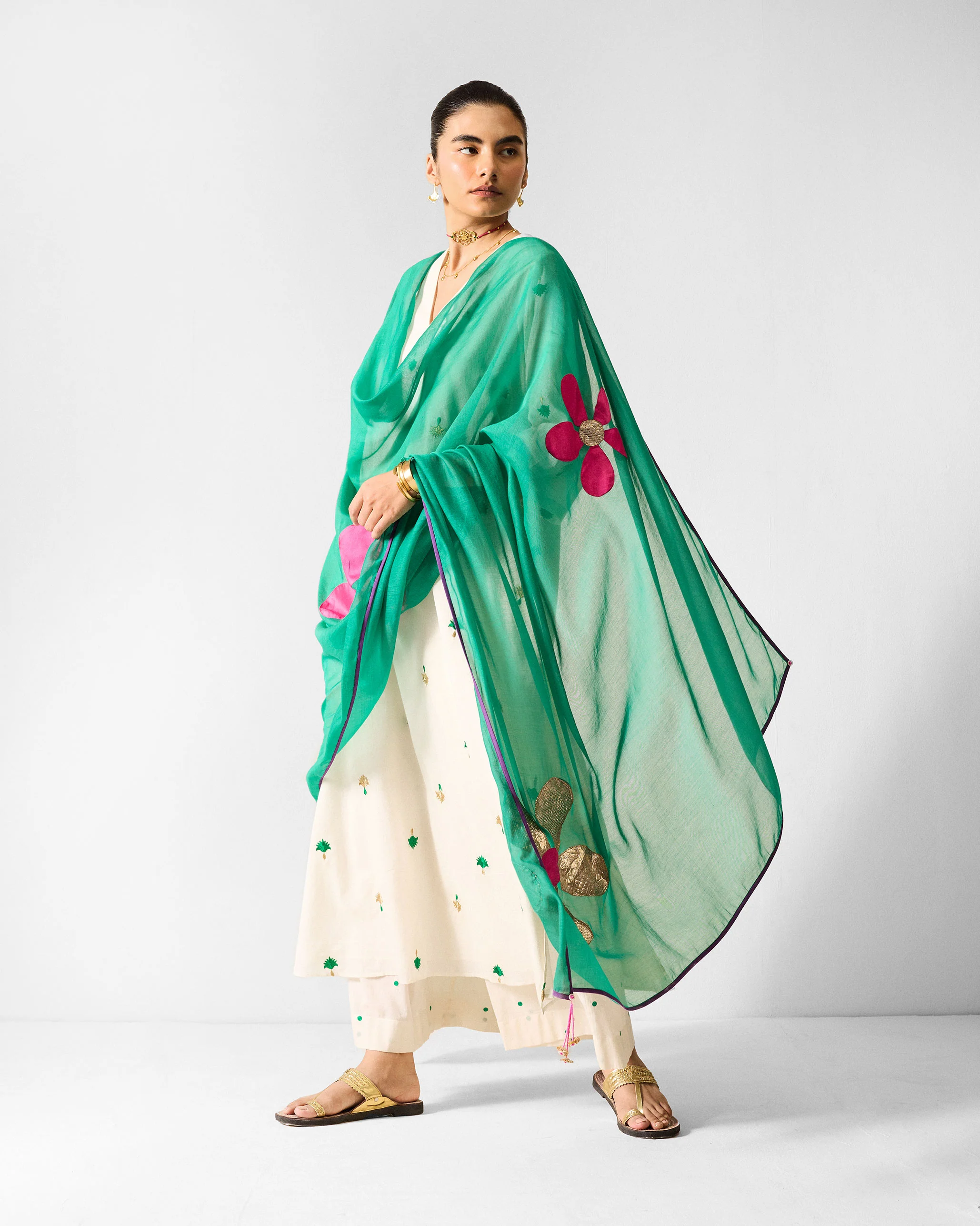 Hampi Kurta - Ivory & Green Embroidered - Image 6