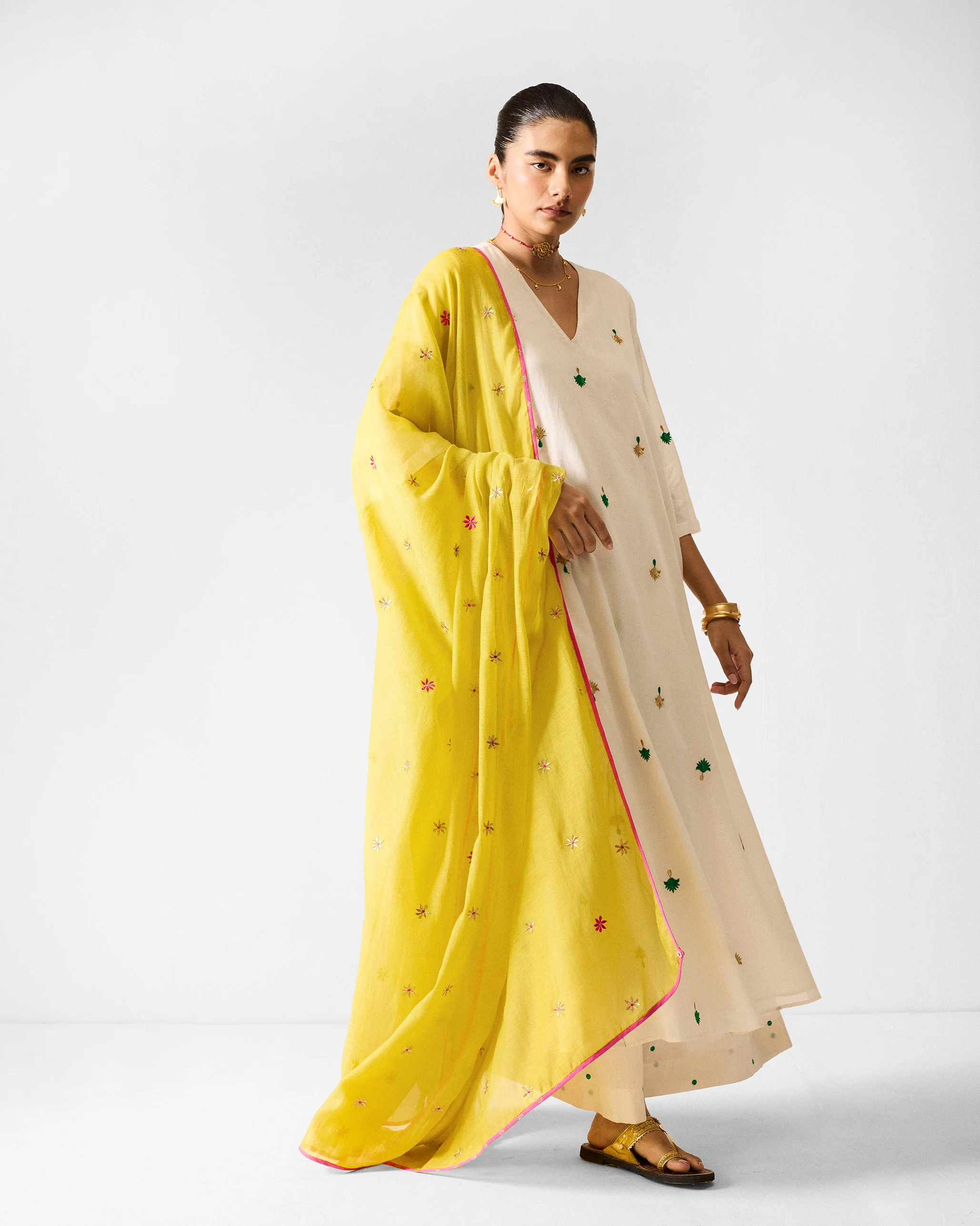 Hampi Kurta - Ivory & Green Embroidered - Image 7