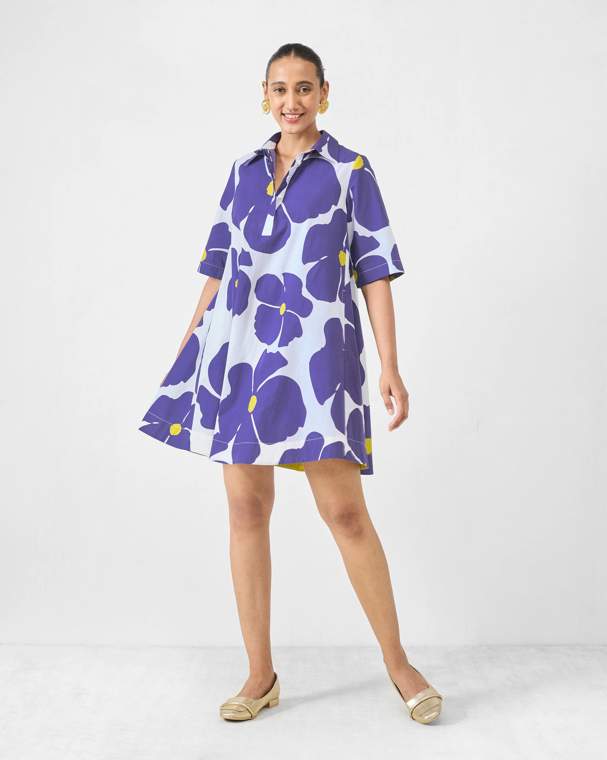 Happy Heart Dress - Purple & White Print - Image 2