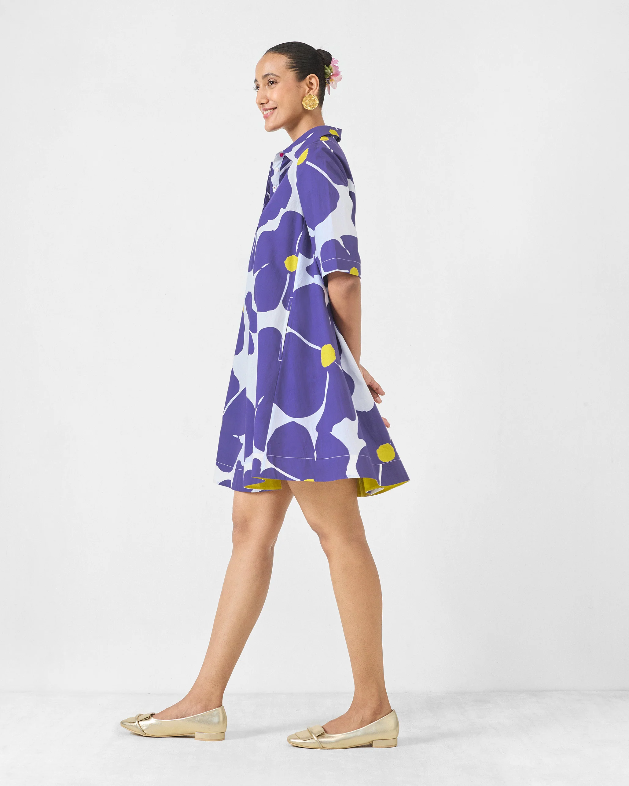 Happy Heart Dress - Purple & White Print - Image 4