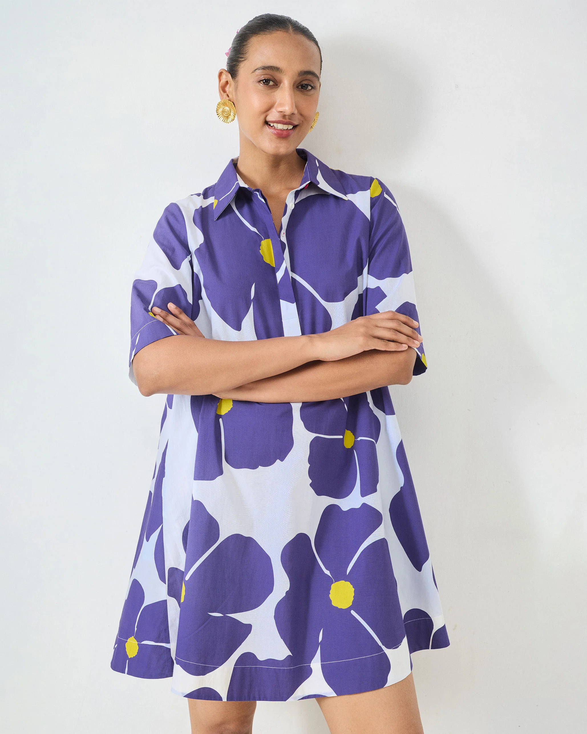Happy Heart Dress - Purple & White Print - Image 6