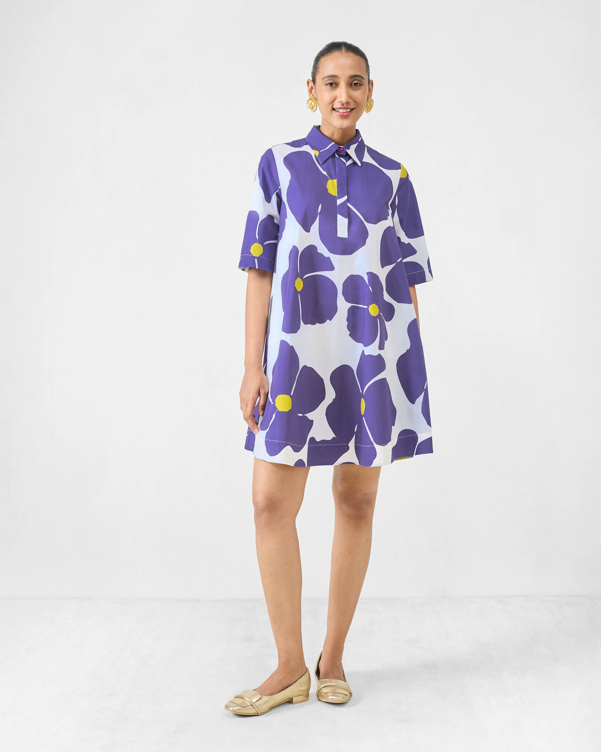 Happy Heart Dress - Purple & White Print - Image 7