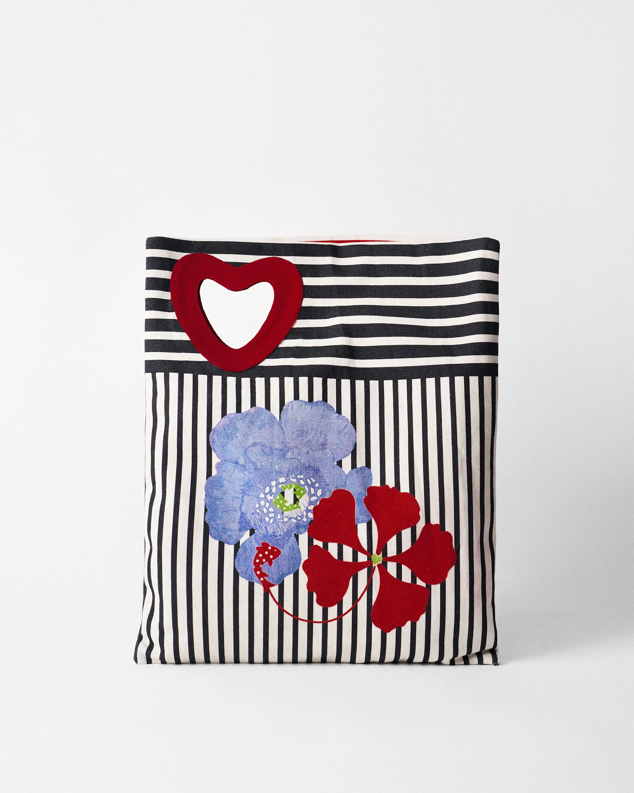 Heart Asymmetrical Tote - Black & White Stripes - Image 3