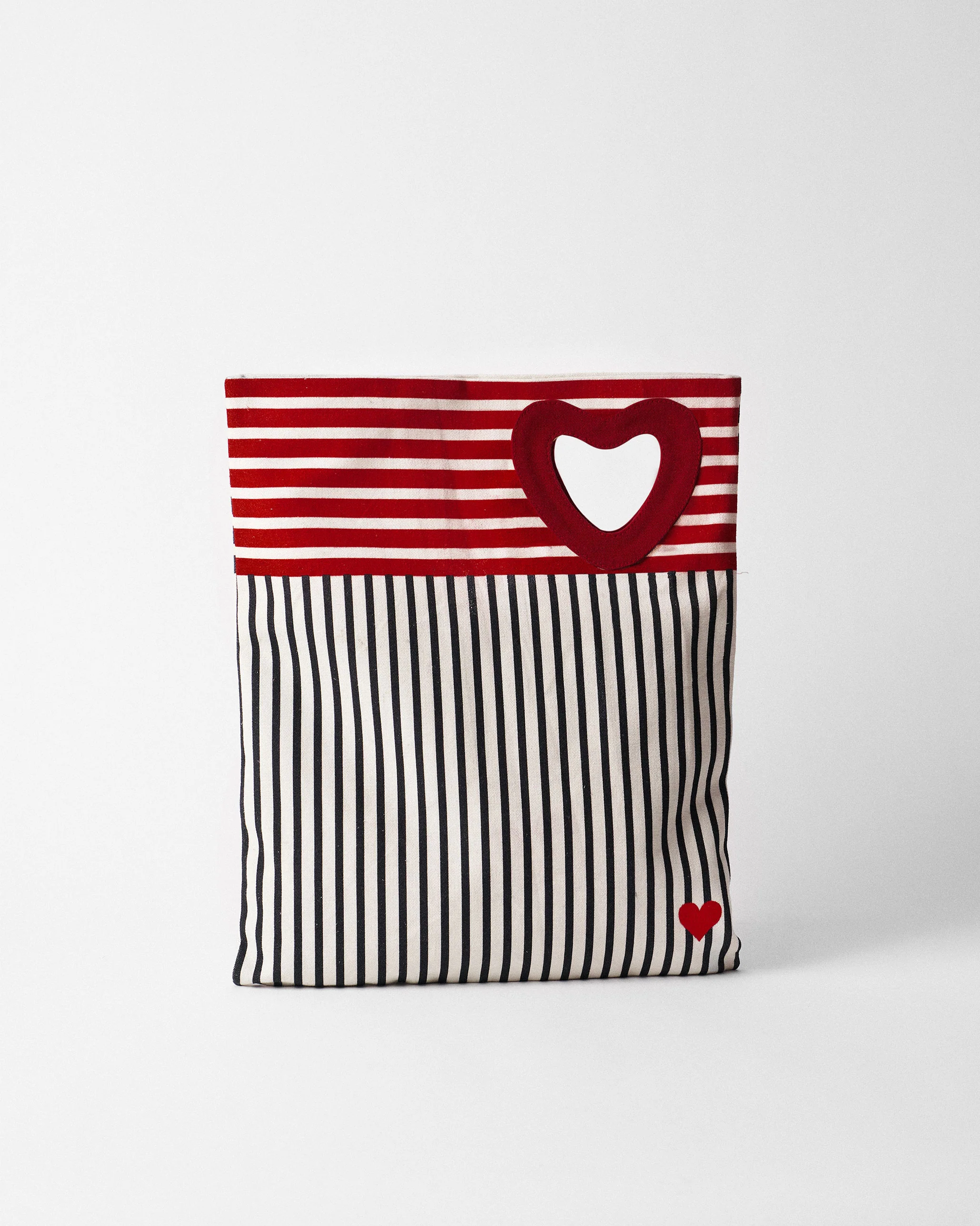 Heart Asymmetrical Tote - Black & White Stripes - Image 4